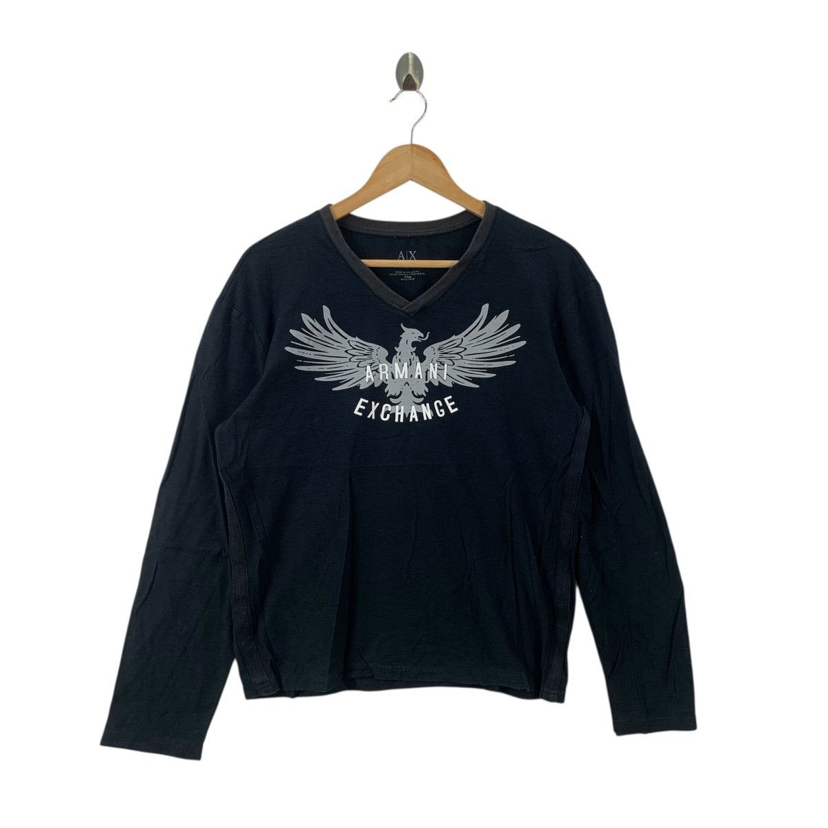 Armani Exchange ARMANI EXCHANGE AX Eagle Crest Logo V Neck Tee Shirt Top Size L / US 10 / IT 46 - 3 Thumbnail