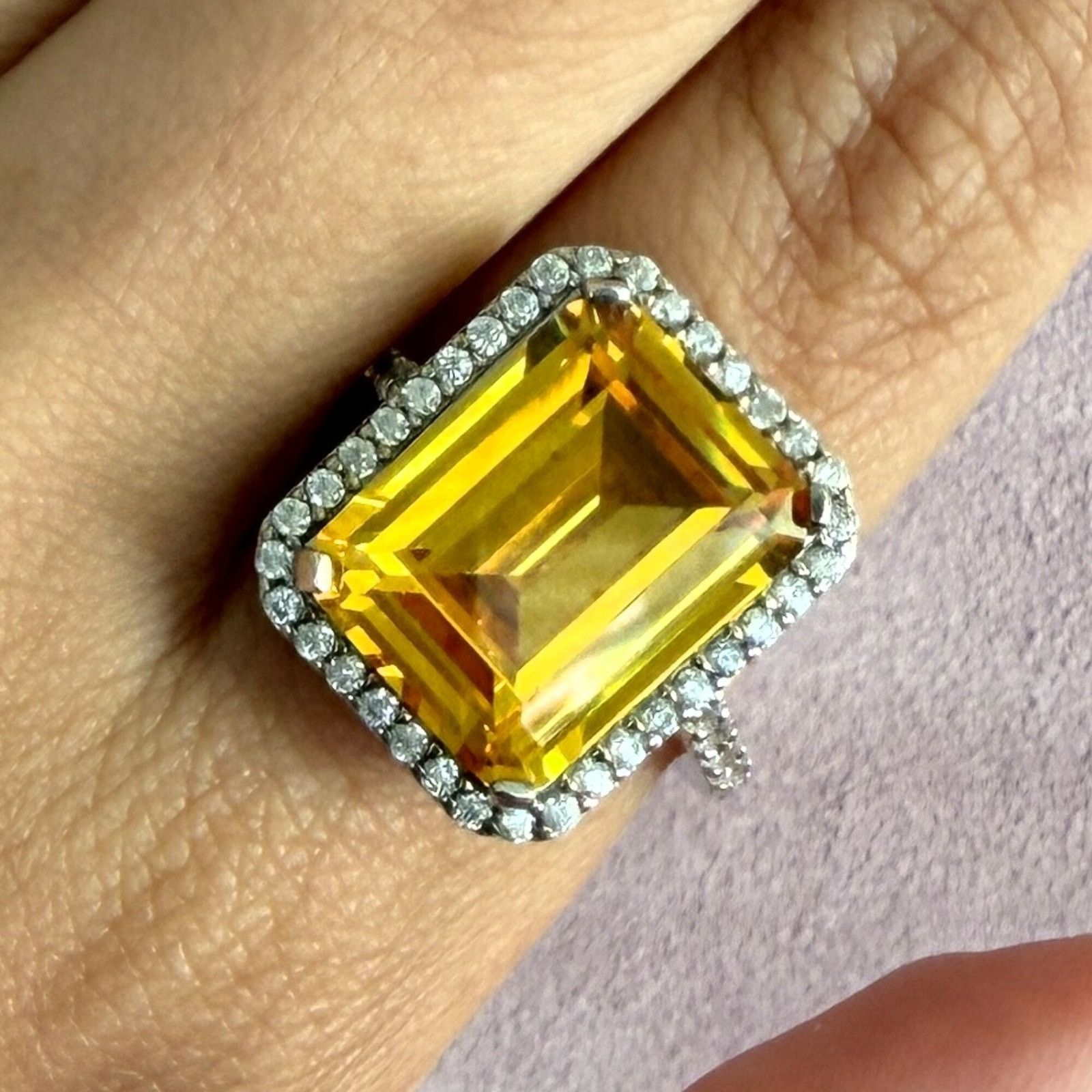 Sterling Silver sterling silver yellow cz & halo cocktail ring size 9.75 Size ONE SIZE - 1 Thumbnail