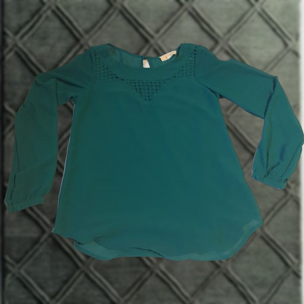Vintage VINTAGE Lost April Women's Turquoise Long Sleeve Sheer Blouse Shirt Small S B23 Size S / US 4 / IT 40 - 1 Thumbnail