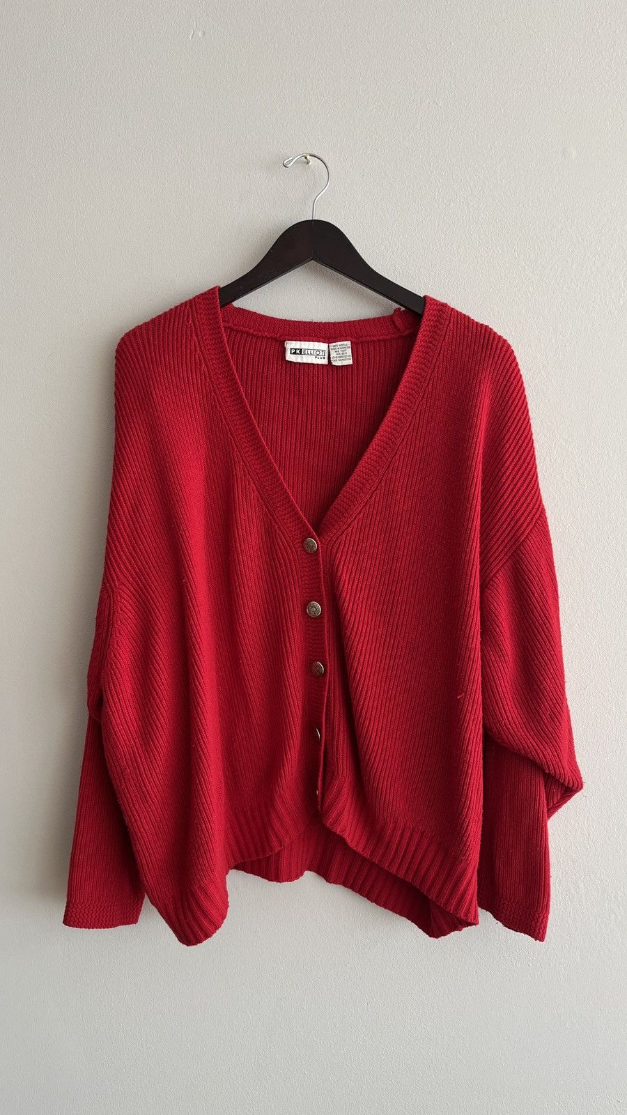 Vintage PK Elliot Plus Red Ribbed Cardigan Size US L / EU 52-54 / 3 - 1 Thumbnail