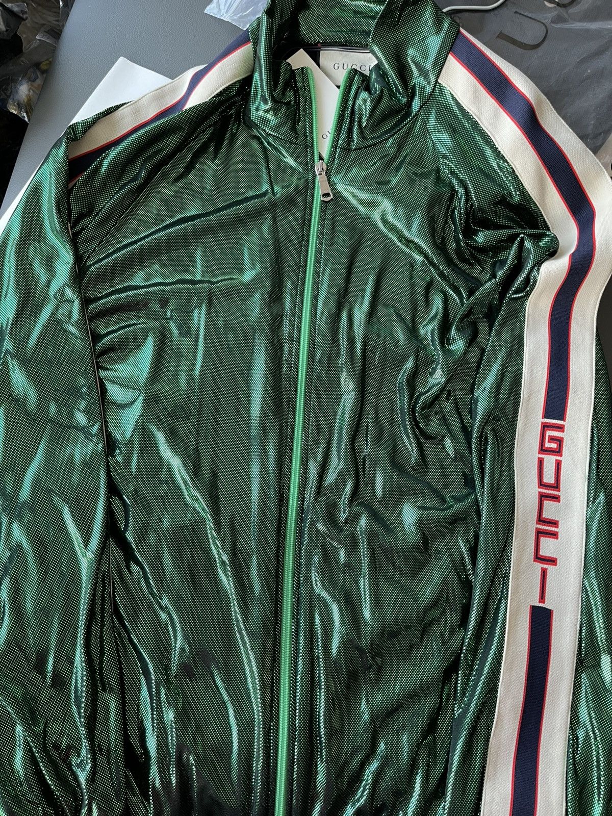 $4k Value Super Runway Gucci Glitter Laminated Track Jacket