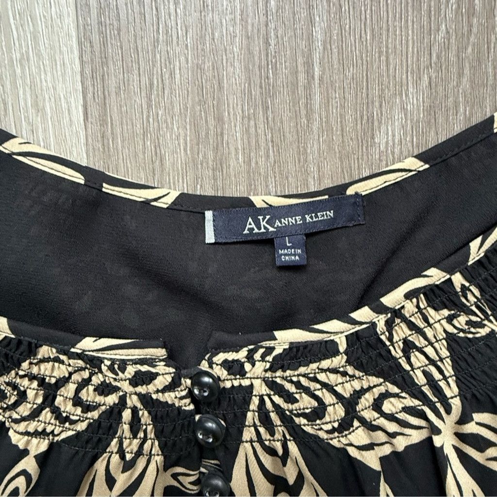Anne Klein Anne Klein Silk Black and Cream Graphic Blouse Size L / US 10 / IT 46 - 6 Thumbnail
