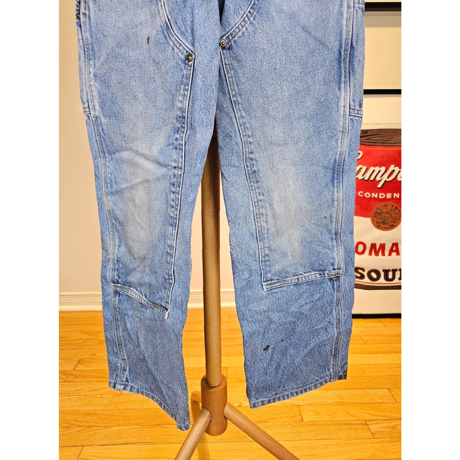 Carhartt VINTAGE Carhartt Denim DOUBLE KNEE Work Jeans Pants TAG SIZE 29X30 05 Carpenter Mens Blue WIDE LEG Size US 29 - 3 Thumbnail