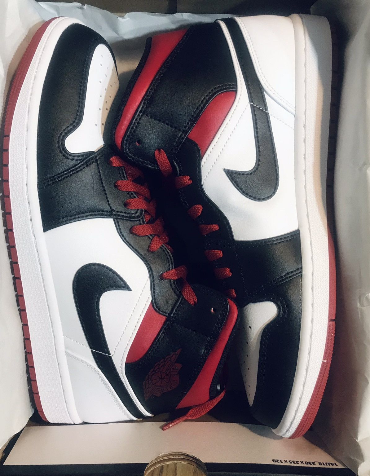 image of Jordan Nike Air Jordan 1 Mid Mens Size 11 White/gym Red/black Shoes in Black Red White