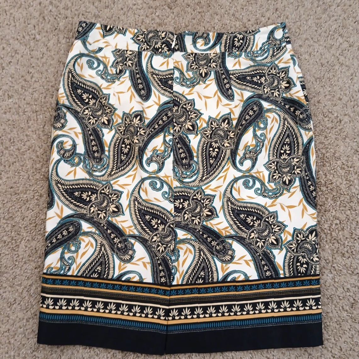 Van Heusen Van Heusen Skirt Women Pencil Knee Length Cotton Blue 4 Lined Slit Pattern Paisley Vintage No Size 27" / US 4 / IT 40 - 6 Thumbnail