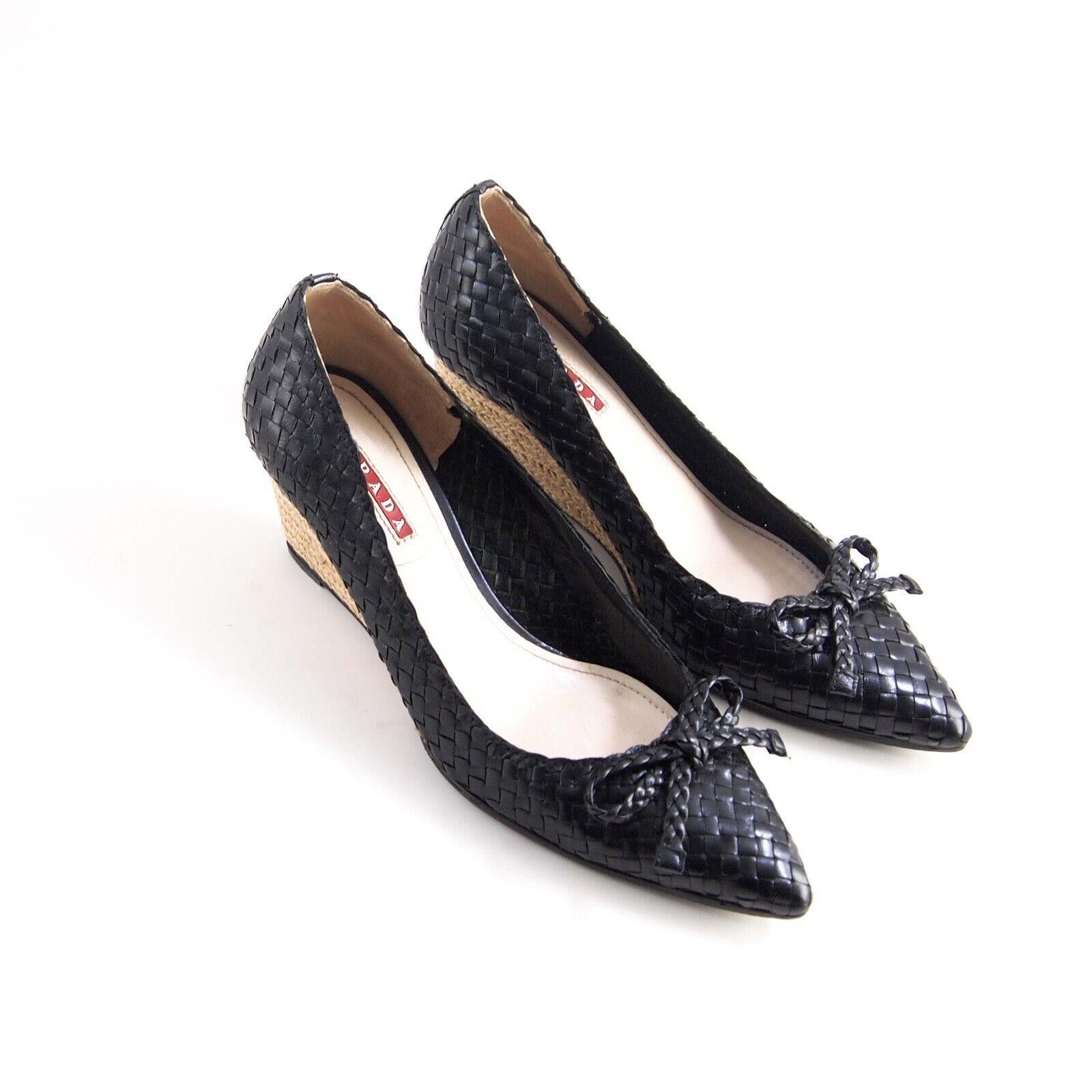 Prada Prada Wedge Pumps Heels Black Braided Leather US 6 EU 36 Size US 6 / IT 36 - 6 Thumbnail