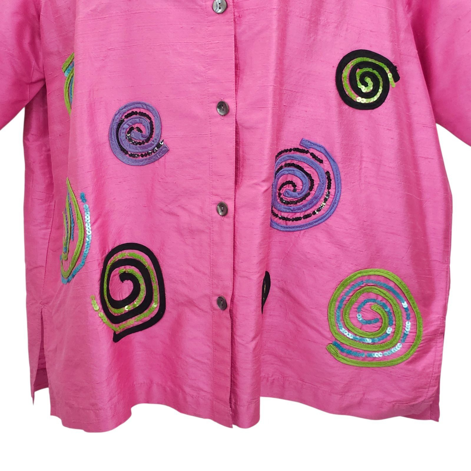 Other Bleu Bayou Silk Shacket L Pink Sequin Swirl Maximalist 90s Size L / US 10 / IT 46 - 11 Thumbnail