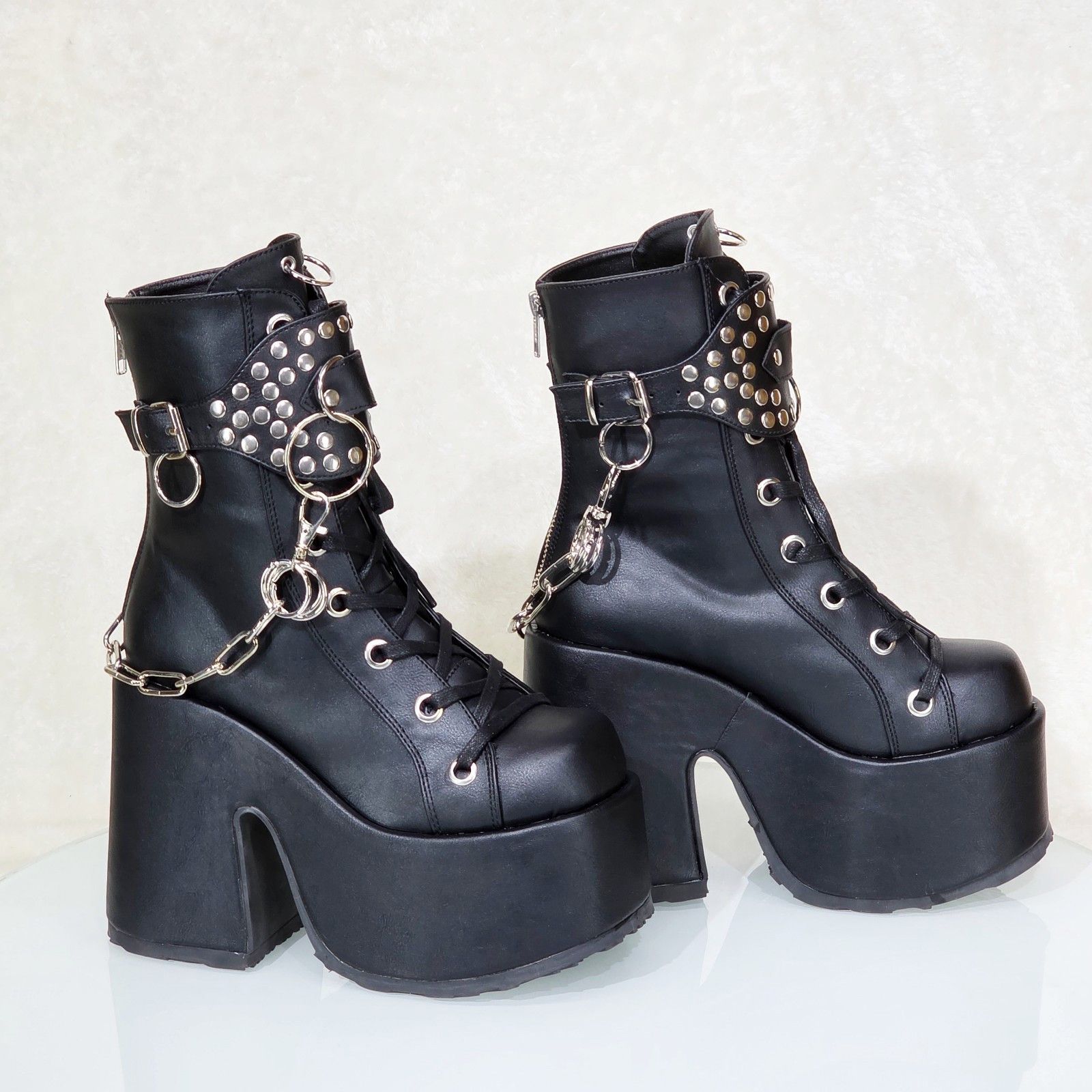 Demonia Cult DEMONIA Camel 65 Stacked Black Matte V-Leather Platform Goth Size US 11 / IT 41 - 5 Thumbnail