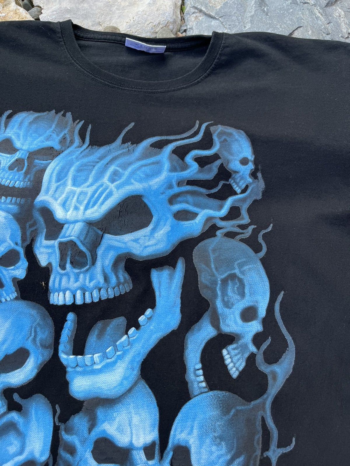 Vintage Vintage skulls flame fire liquid blue y2k tee t-shirt retro Size US XL / EU 56 / 4 - 9 Thumbnail