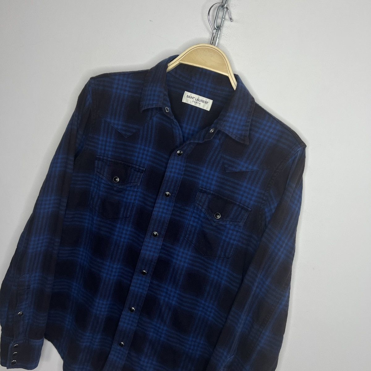 Saint Laurent Paris FW16 Checkered Flannel Shirt – Blue Size US XS / EU 42 / 0 - 5 Thumbnail