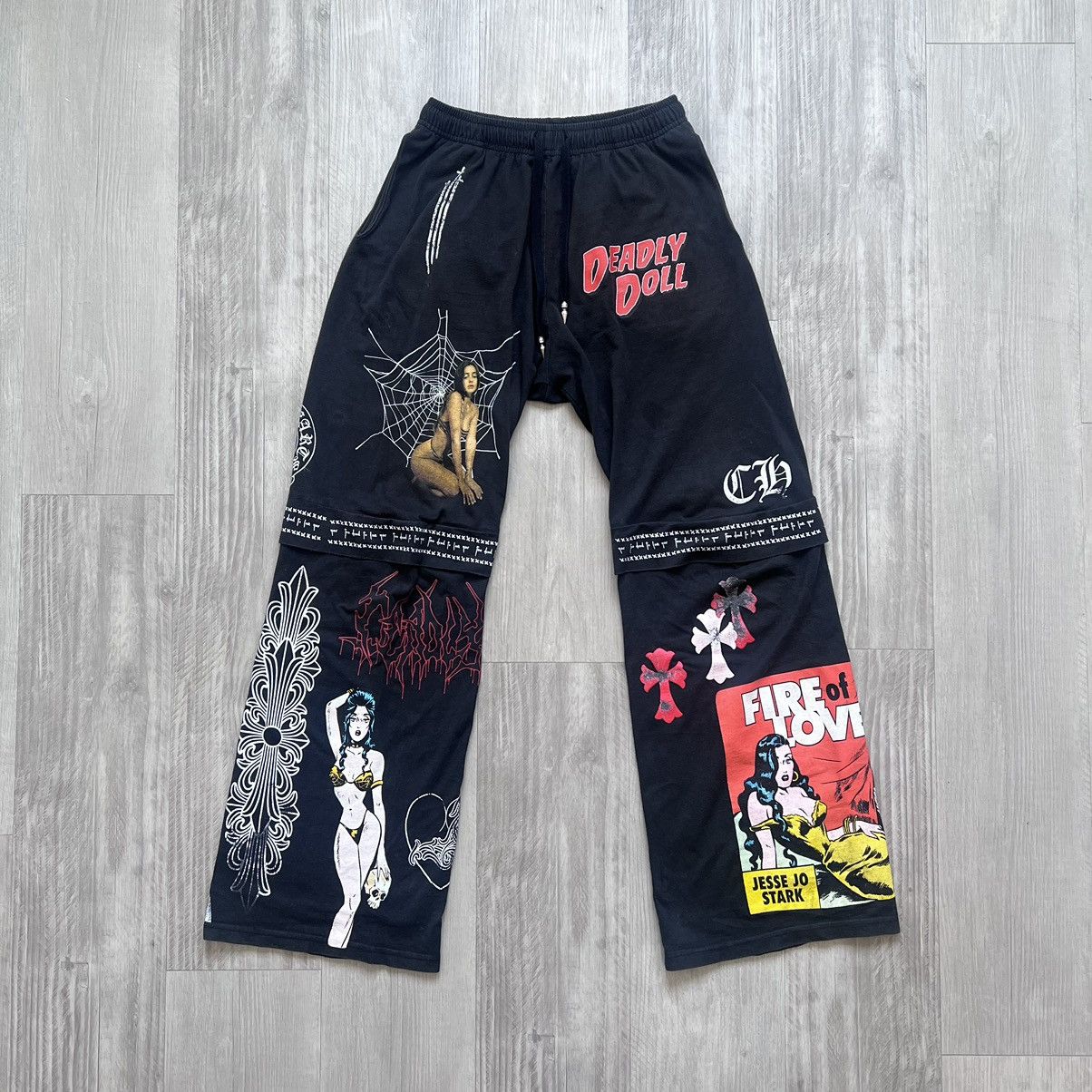 image of Chrome Hearts Deadly Doll Allover Print Sweatpants in Black, Men's (Size 30)