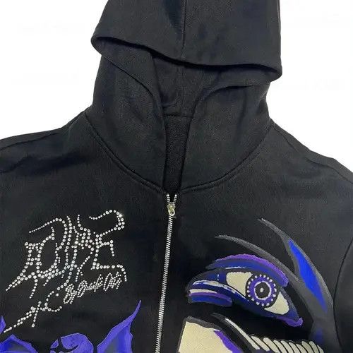Japanese Brand Rhinestone Gothic Print Zip Up Hoodie Punk Rock Style Size US L / EU 52-54 / 3 - 4 Thumbnail