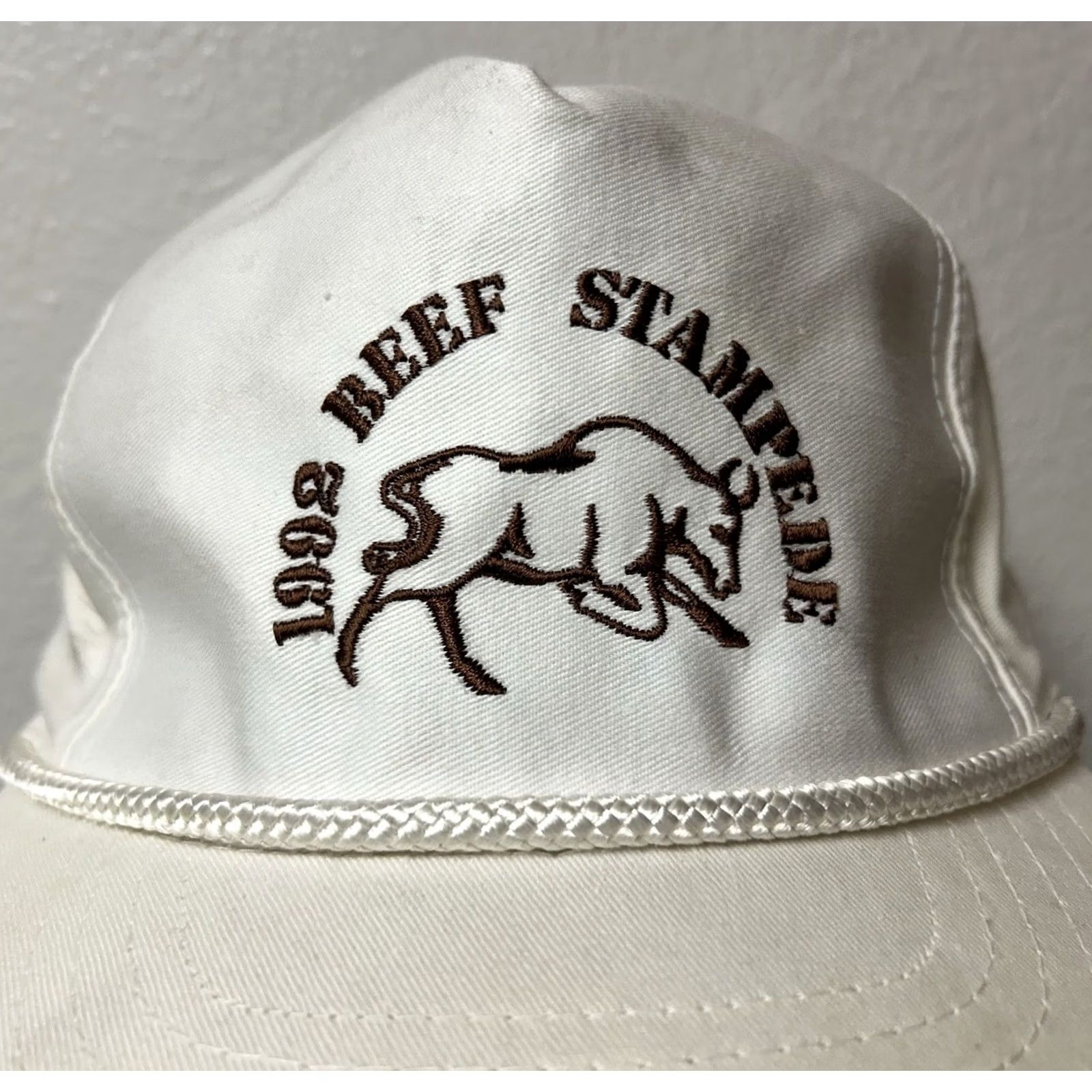 Roper VTG 1992 Beef Stampede Rope Snapback Hat Trucker Hat Adults White Rope Detail Adjustable Breathable/Cows Agriculture Farming Vintage Hats Mens Size ONE SIZE - 2 Thumbnail