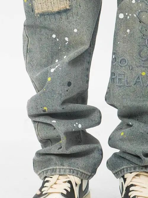 Jean Retro graffiti splashed street hip hop jeans Size US 32 / EU 48 - 5 Thumbnail