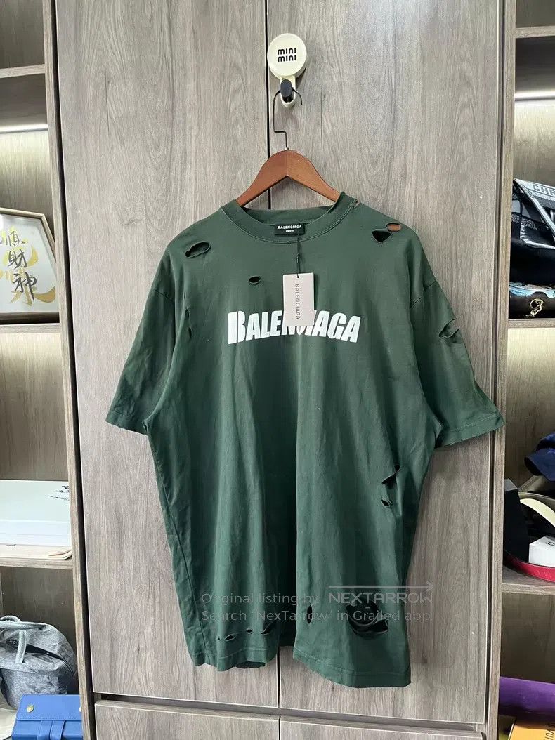 Balenciaga Balenciaga Forest Green Destroyed Short Sleeve Size US XS / EU 42 / 0 - 1 Thumbnail