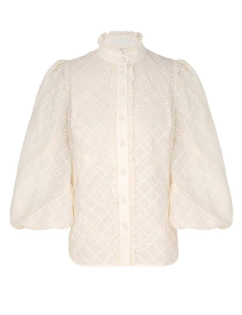 Zimmermann oc11z0226 Tallow Lace Trim Shirt In Ivory Size M / US 6-8 / IT 42-44 - 1 Thumbnail