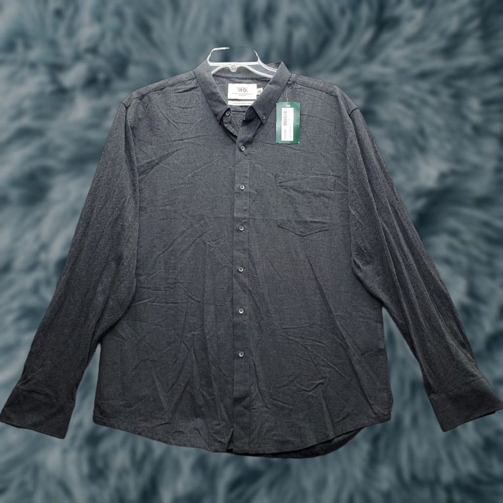 Vintage WRK Reworked Shirt Mens XXL Dark Gray Poplin Knit Paneled Button Down Size US XXL / EU 58 / 5 - 1 Thumbnail