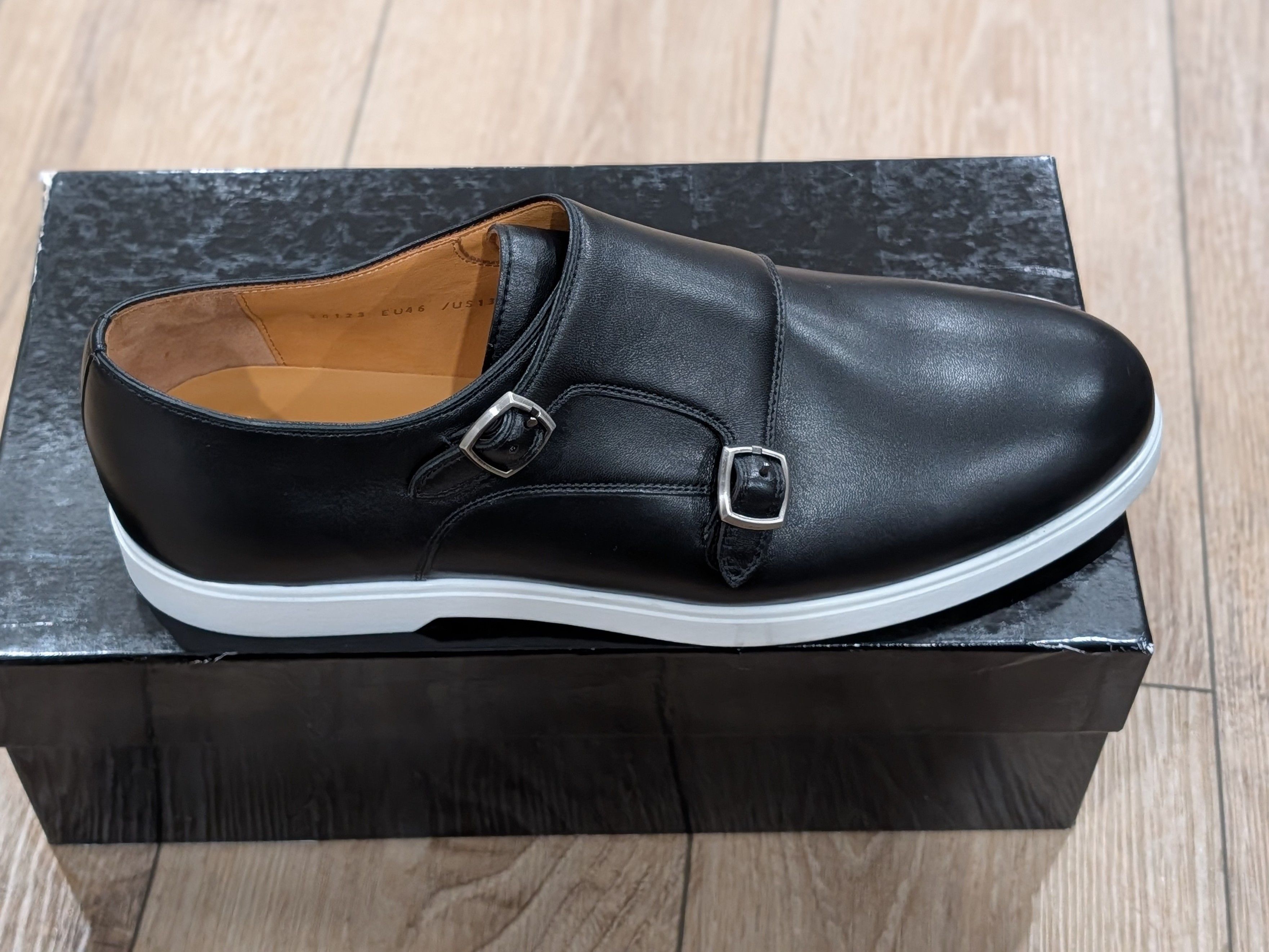 Magnanni MAGNANNI Leather Double Monk Strap Shoes Black/White 13 Size US 13 / EU 46 - 3 Thumbnail