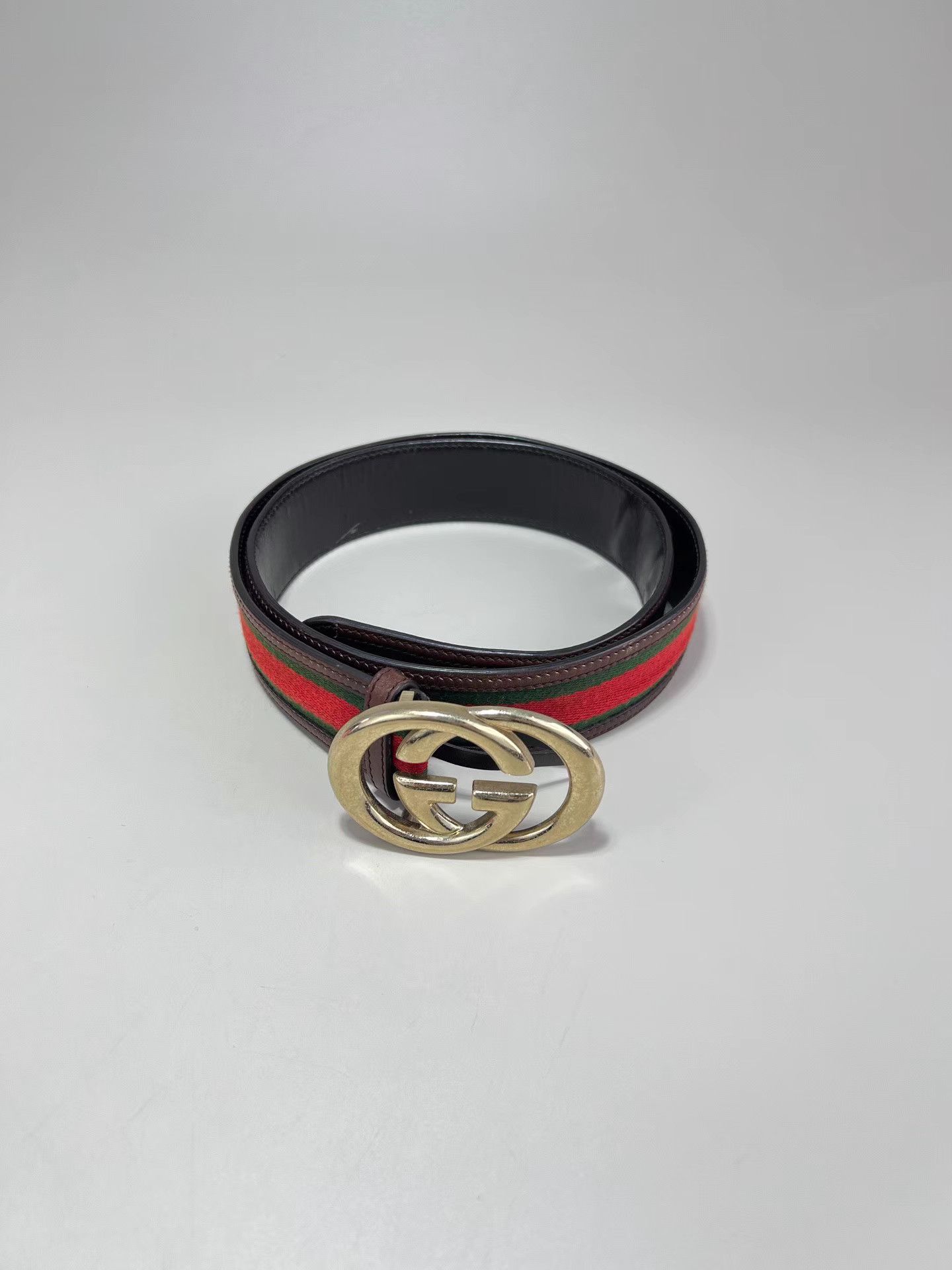 Gucci GUCCI Web Green-Red Stripe GG Gold Buckle Belt Size ONE SIZE - 2 Thumbnail