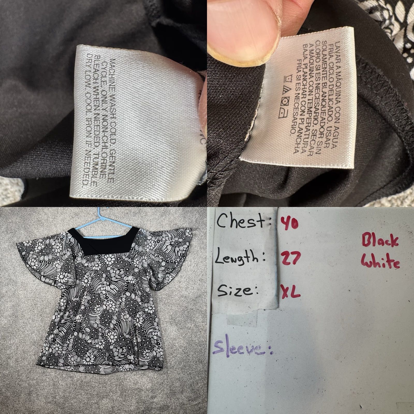 Vintage Apostrophe XL Blouse Flowy 60s Mod Fairy Grunge Retro Dark Romantic Whimsigoth Flutter Sleeve Square Neck Black Womens Blouse Size XL / US 12-14 / IT 48-50 - 8 Thumbnail