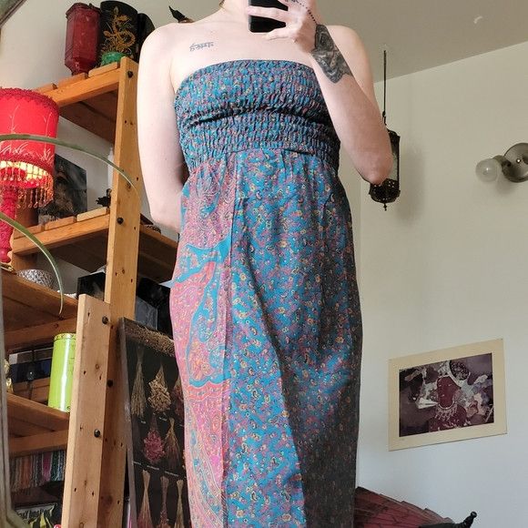 Other 100% Silk Boho Maxi Strapless Tube Dress- Size Xs Size XS / US 0-2 / IT 36-38 - 4 Thumbnail