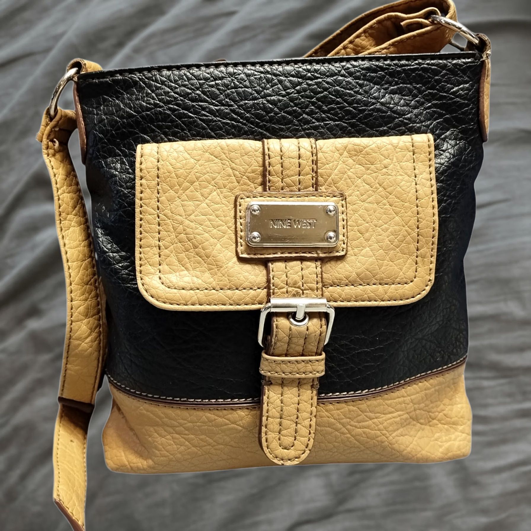 Nine West Nine West Crossbody Bag Womens Monogram Two Tone Black Tan Adjustable Straps Medium Color: Tan & Black Size ONE SIZE - 1 Thumbnail