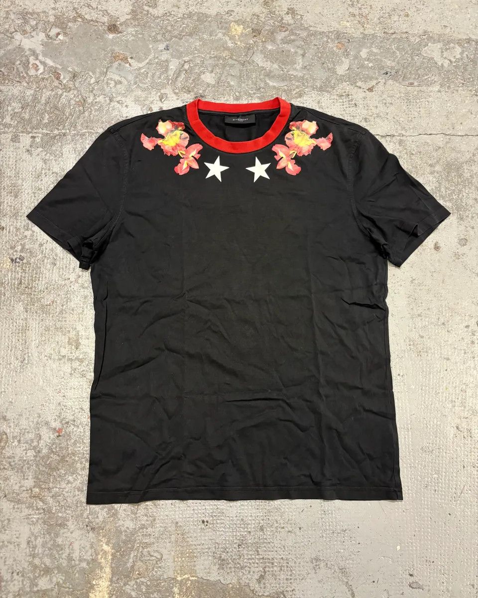 FW2013 Givenchy Red Flowers Stars Black T-Shirt