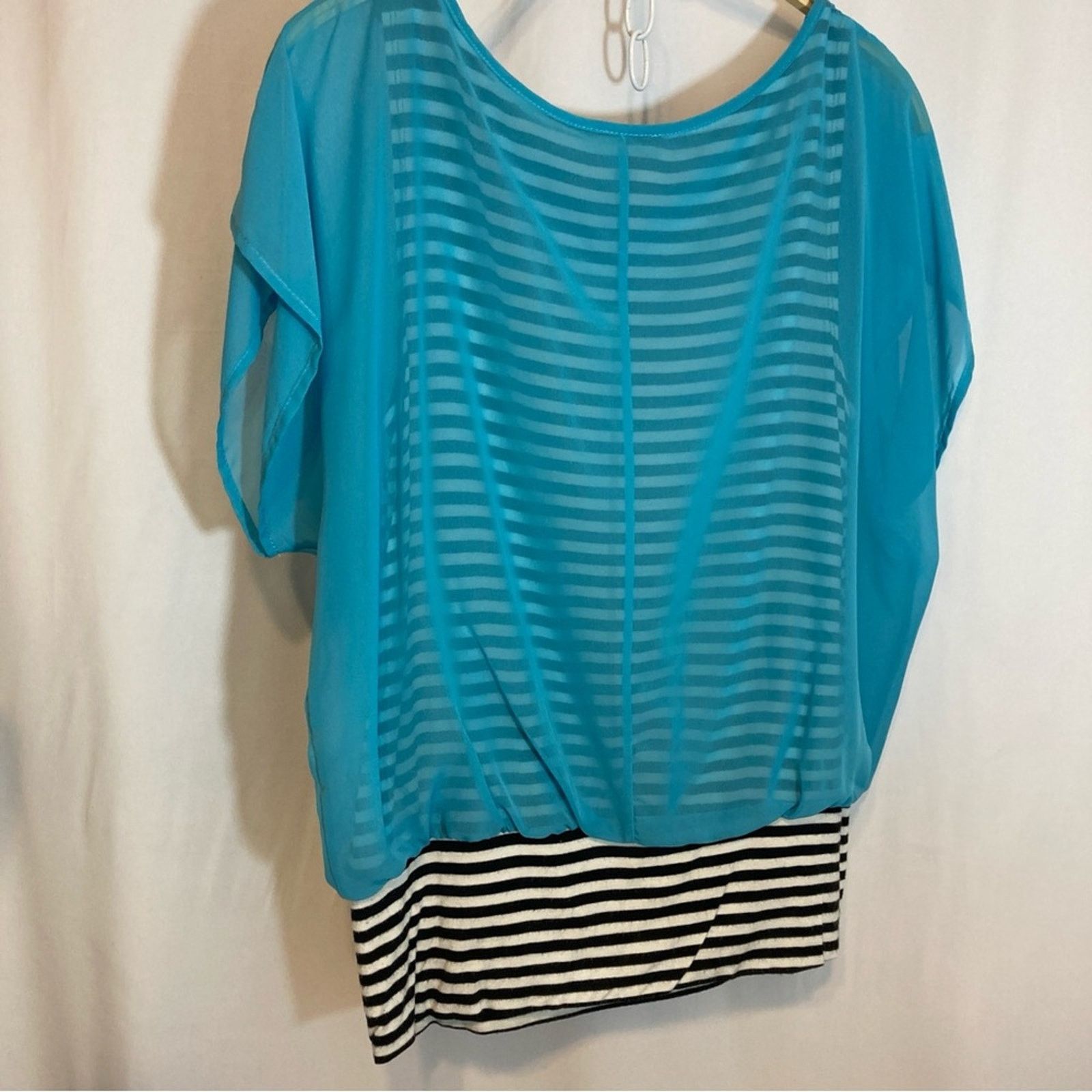 Other I.N. Studio Turquoise Blue Blouse Black White Stripe Top Size M / US 6-8 / IT 42-44 - 6 Thumbnail
