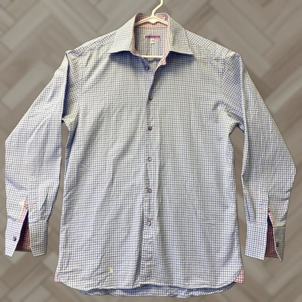 Vintage Coton Doux Shirt Mens M Button Up Work Long Sleeve Career Blue Pink / 108-6 Size US M / EU 48-50 / 2 - 1 Thumbnail