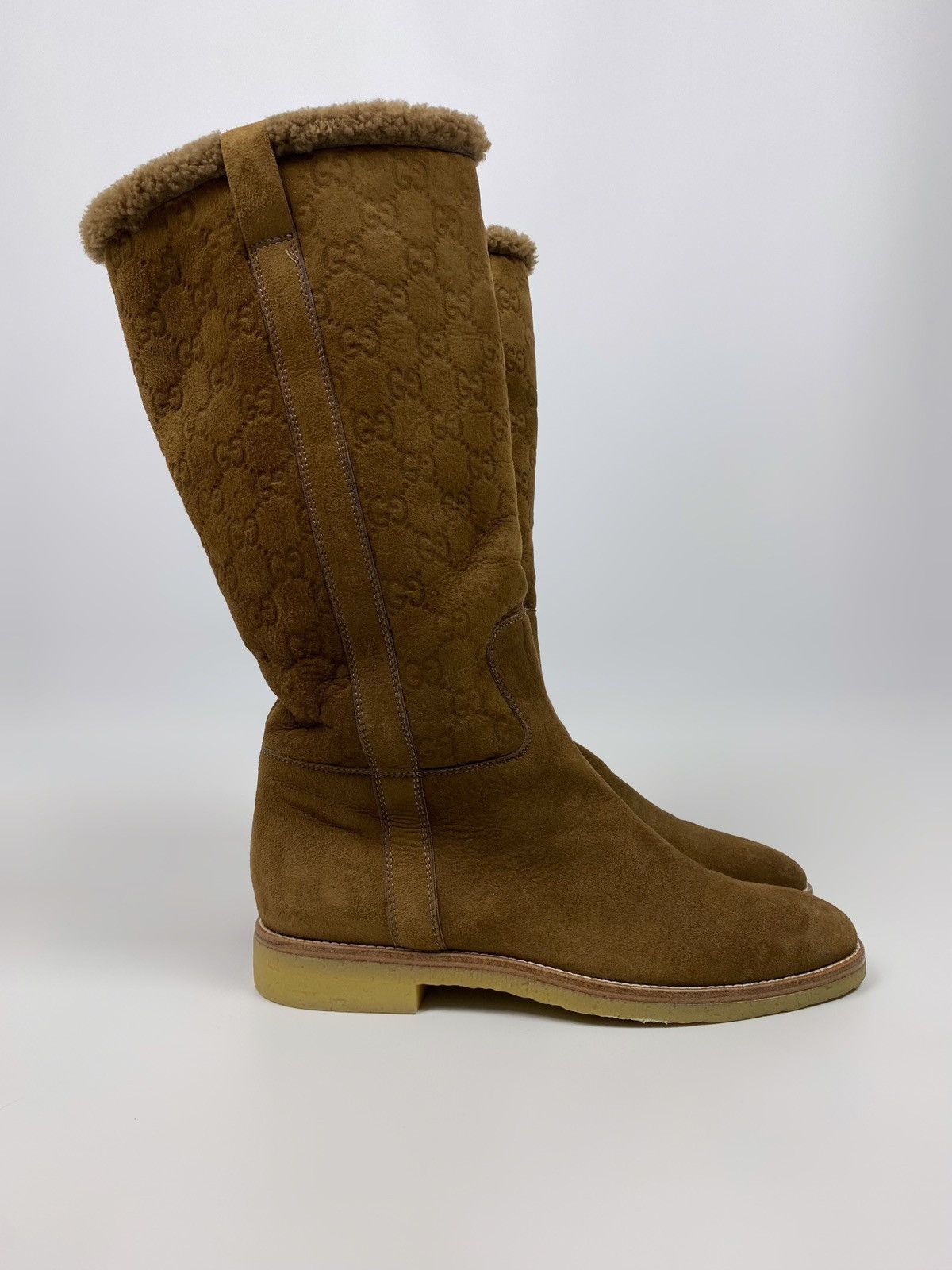 Gucci Gucci Guccissima GG Brown Suede Knee High Fur Lined Boots Size US 7 / IT 37 - 2 Thumbnail