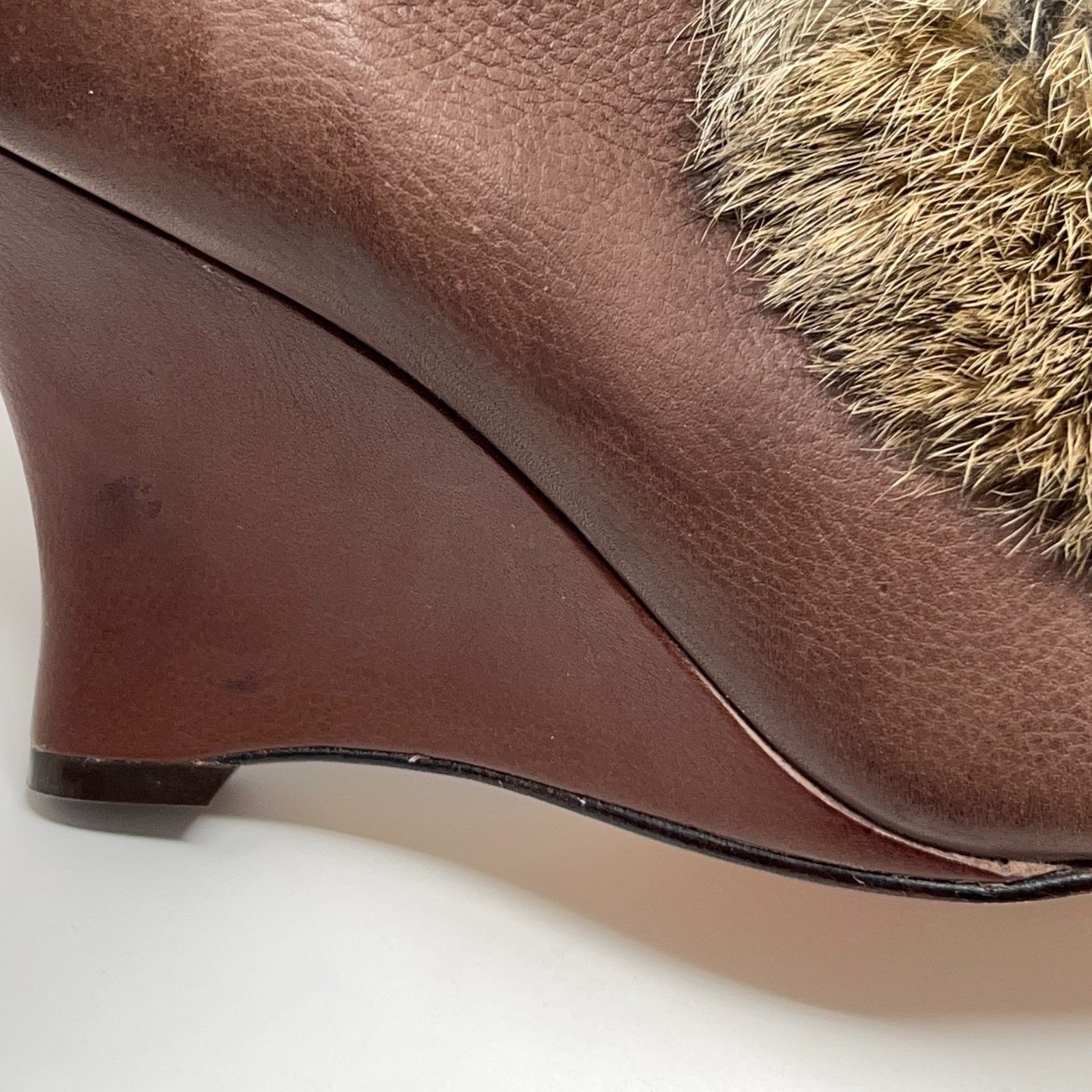 10 Corso Como Corso Como Rabbit Fur Trim Wedge Booties Brown Womens 8M Size US 8 / IT 38 - 5 Thumbnail