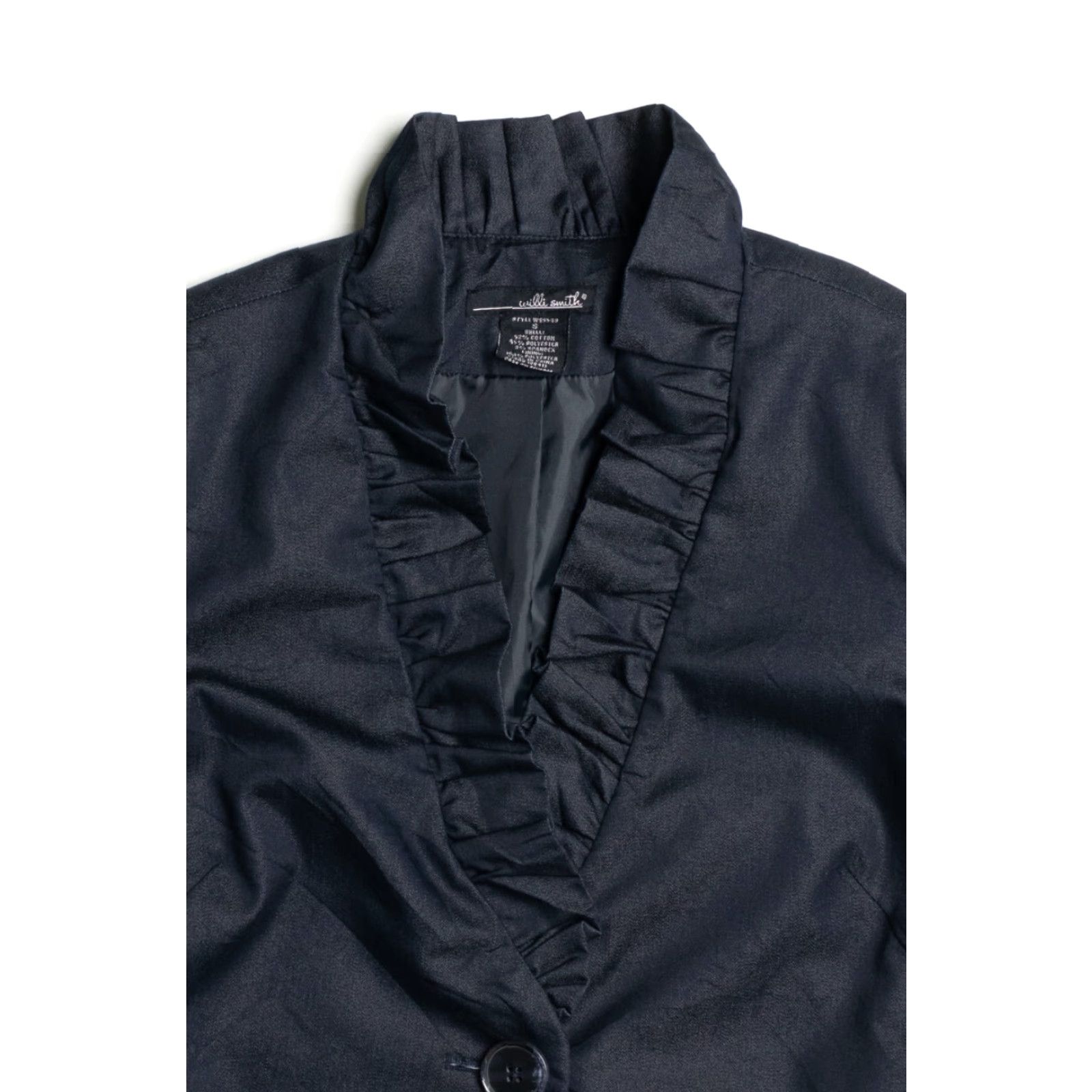 Willi Smith VINTAGE Willi Smith Dark Blue Blazer Small Women's Ruffle Trim Casual Blazer Dark Blue Cotton Polyester Spandex Willi Smith Small Womens Size S / US 4 / IT 40 - 2 Thumbnail