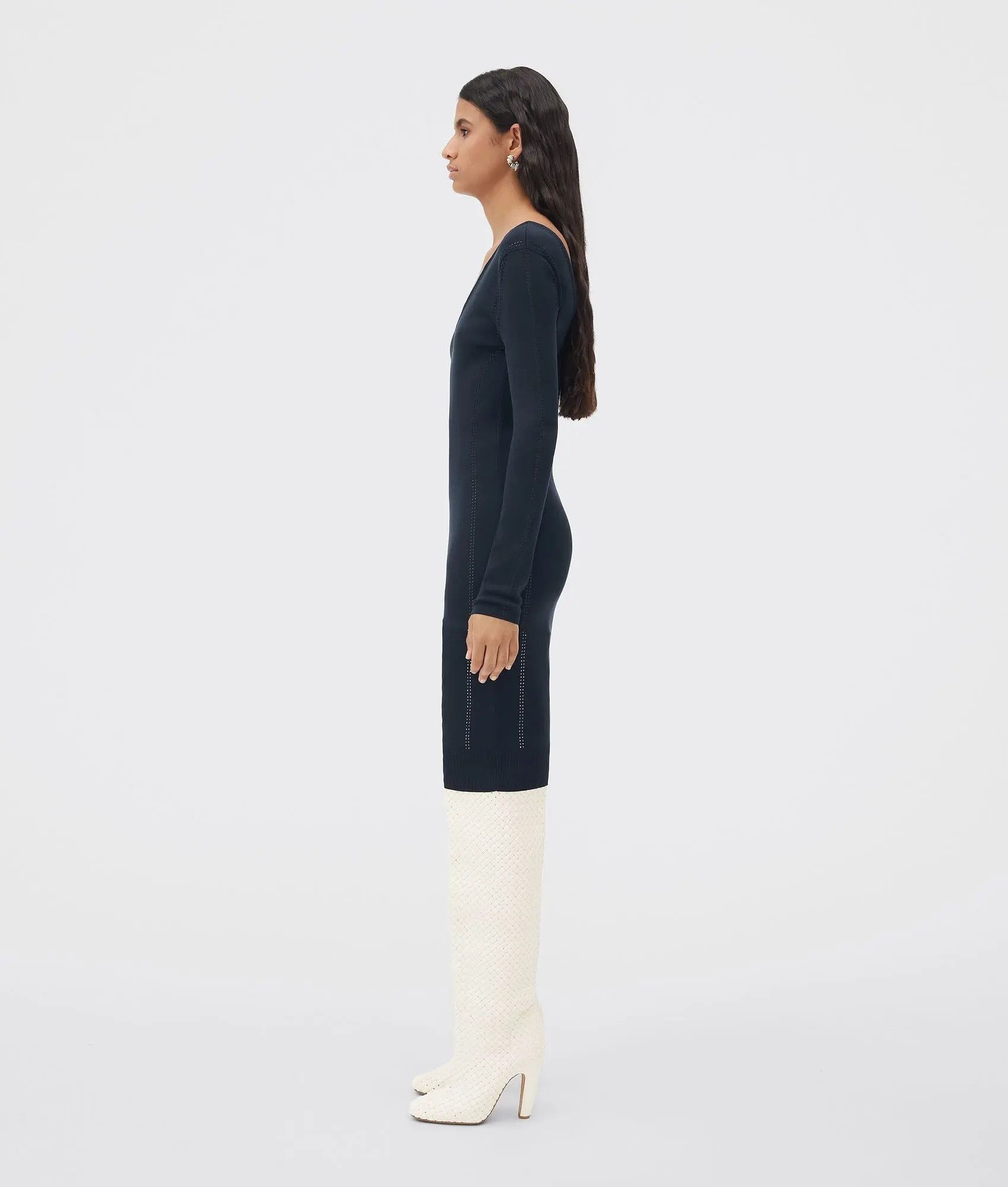 Bottega Veneta o1n1vont1225 Shiny Knitted Dress in Navy Size M / US 6-8 / IT 42-44 - 3 Thumbnail