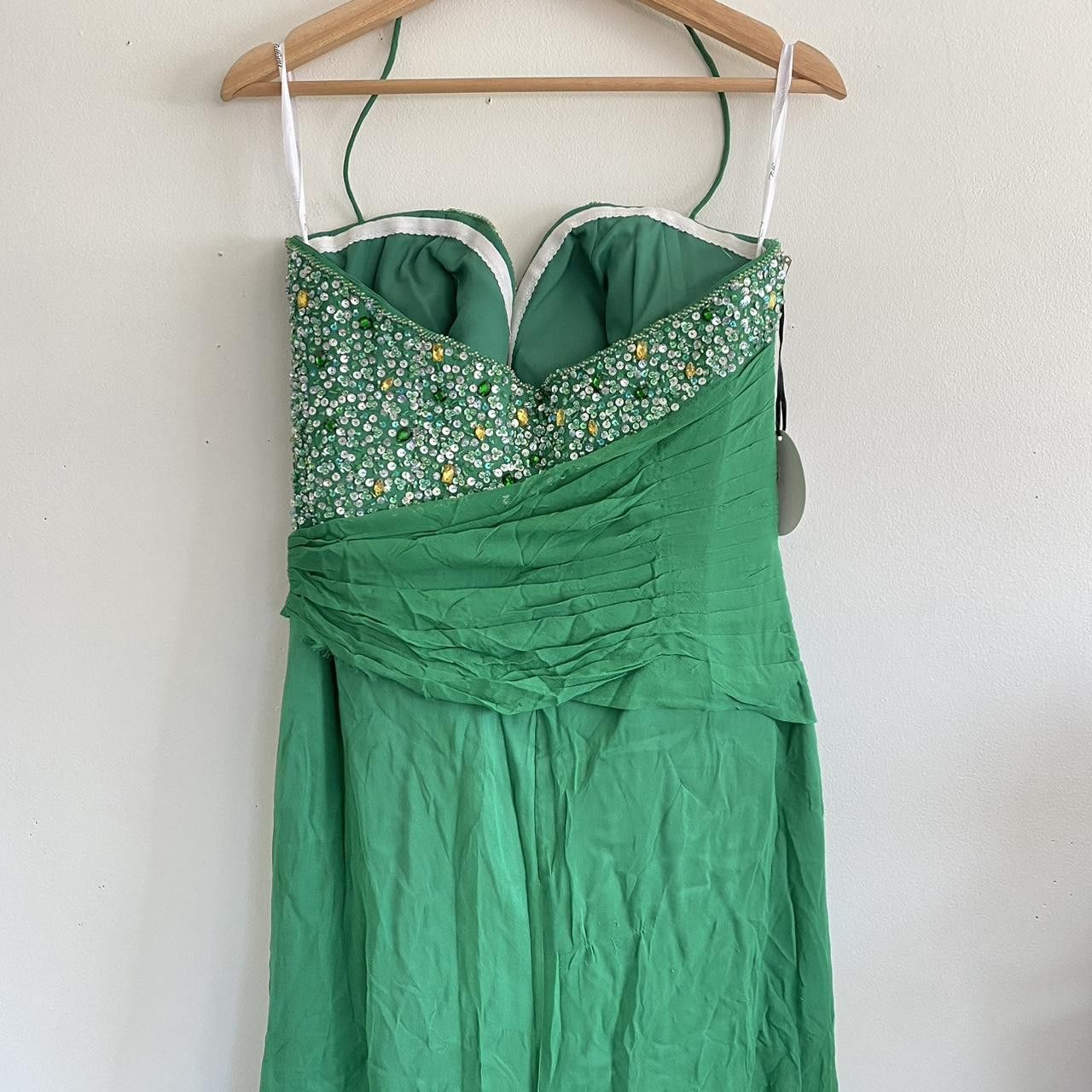 Designer TIFFANY DESIGNS GREEN PROM SILK MAXI DRESS SPARKLE BEADED 12 Size XL / US 12-14 / IT 48-50 - 7 Thumbnail