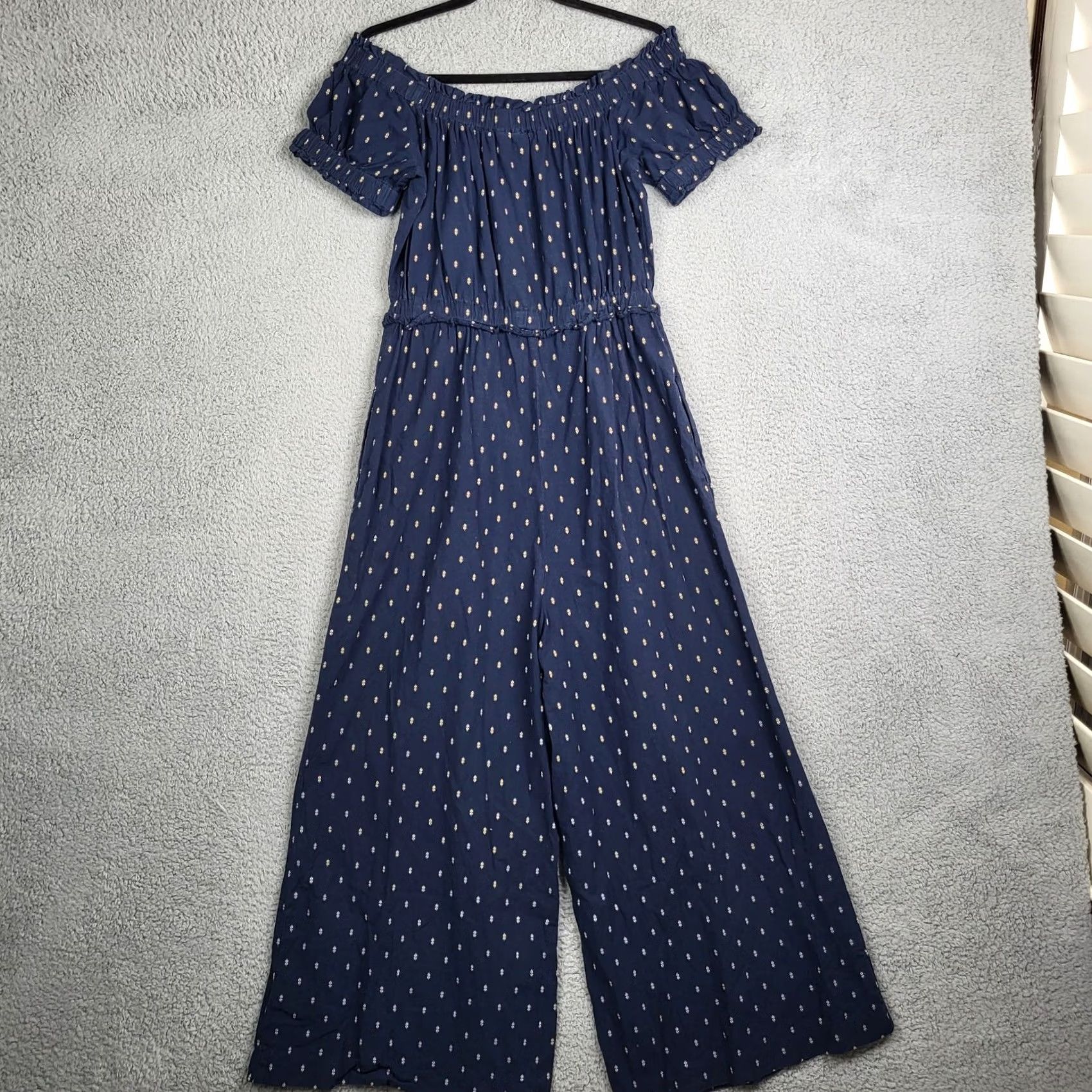 Anthropologie Anthropologie Findley Off-The-Shoulder Navy Blue Jumpsuit Women M Regular Size Size 32" / US 10 / IT 46 - 4 Thumbnail