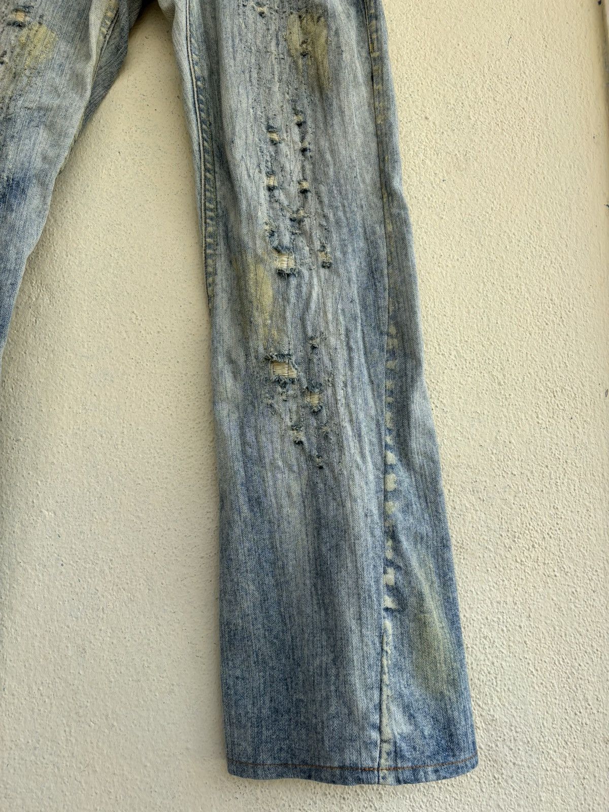 Japanese Brand Mud Wash Ripped Trashed Semi Bootcut Jean Size US 35 - 9 Thumbnail