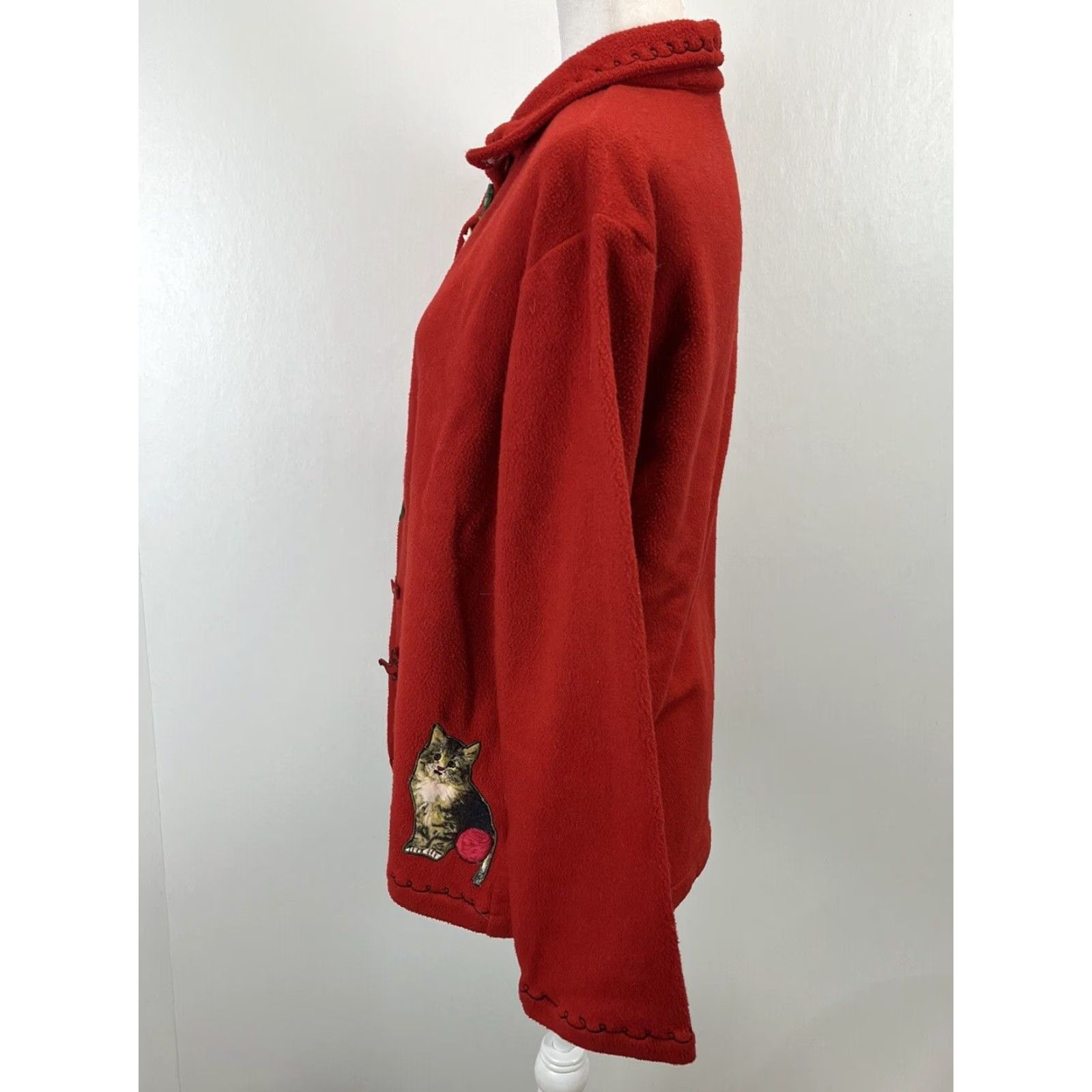 Vintage VINTAGE Take Two Fleece Jacket Womens Christmas Cats Medium Red | Jacket | Women | Vintage 2000s Size M / US 6-8 / IT 42-44 - 2 Thumbnail