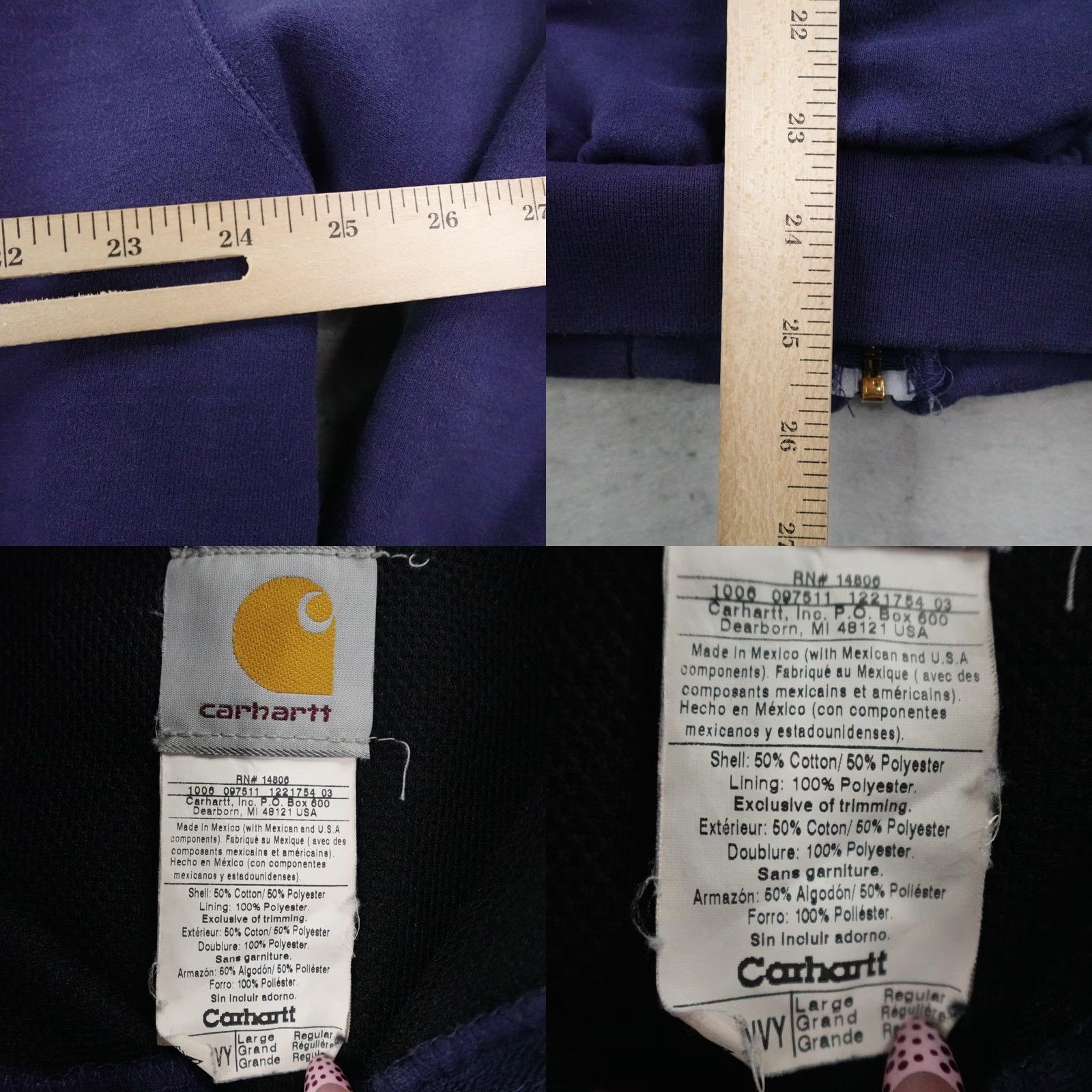Carhartt VINTAGE Carhartt Hoodie Mens Large Blue Thermal Lined Zip Sweatshirt Jacket Y2K Size US L / EU 52-54 / 3 - 8 Thumbnail