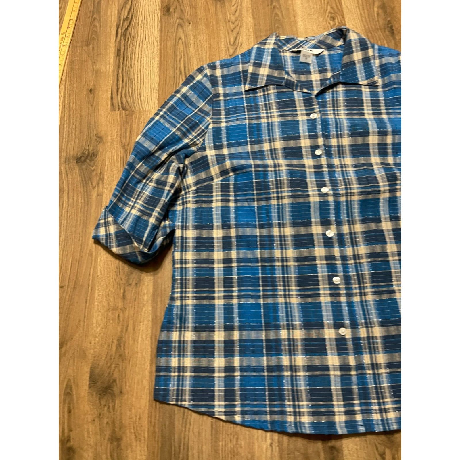 Vintage Alia Shirt Women's Button Up Long Sleeve Plaid Blue Cream Size 16 Size XXL / US 16-18 / IT 52-54 - 3 Thumbnail