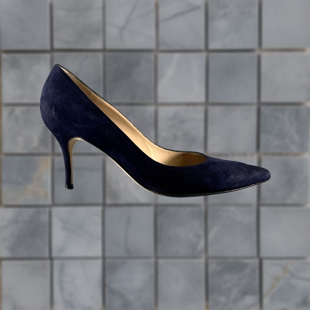 Manolo Blahnik MANOLO BLAHNIK Size 8.5 Navy Suede Pointed Toe Pumps Women Adult Shoes" Size US 9 / IT 39 - 1 Thumbnail