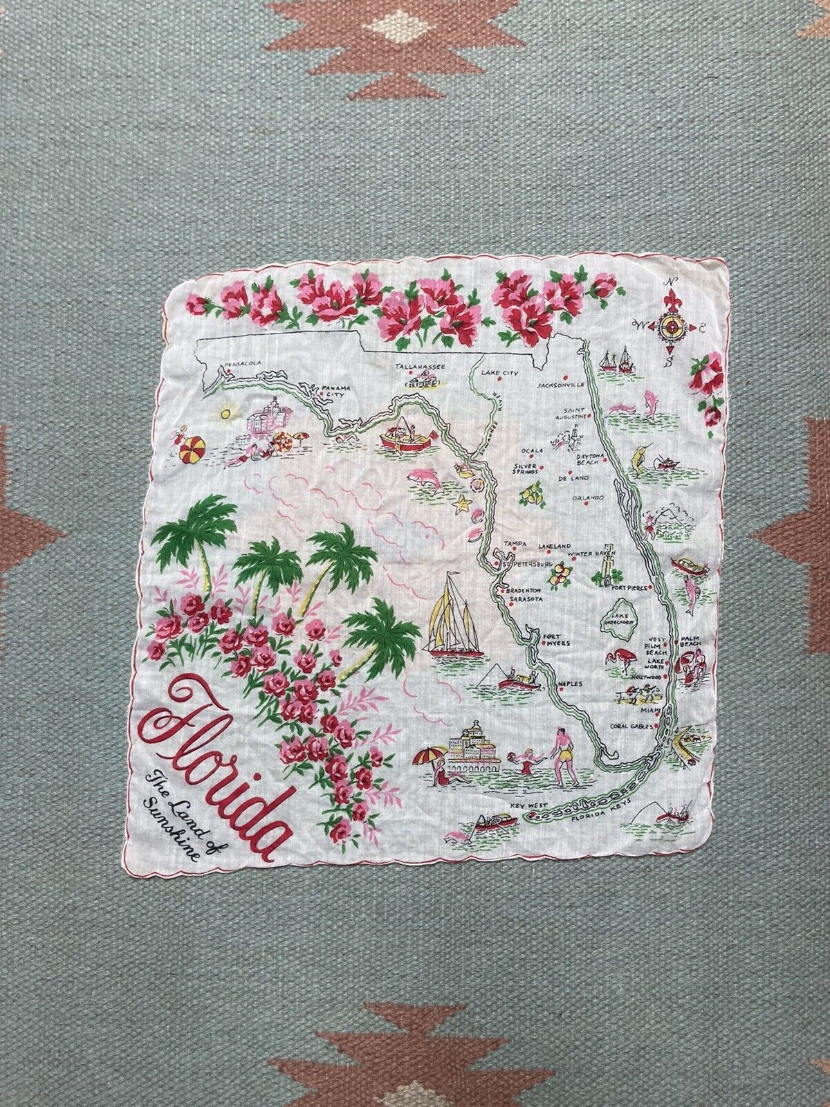 Vintage 1950s Florida souvenir hanky handkerchief bandana pre Disney Size ONE SIZE - 1 Thumbnail