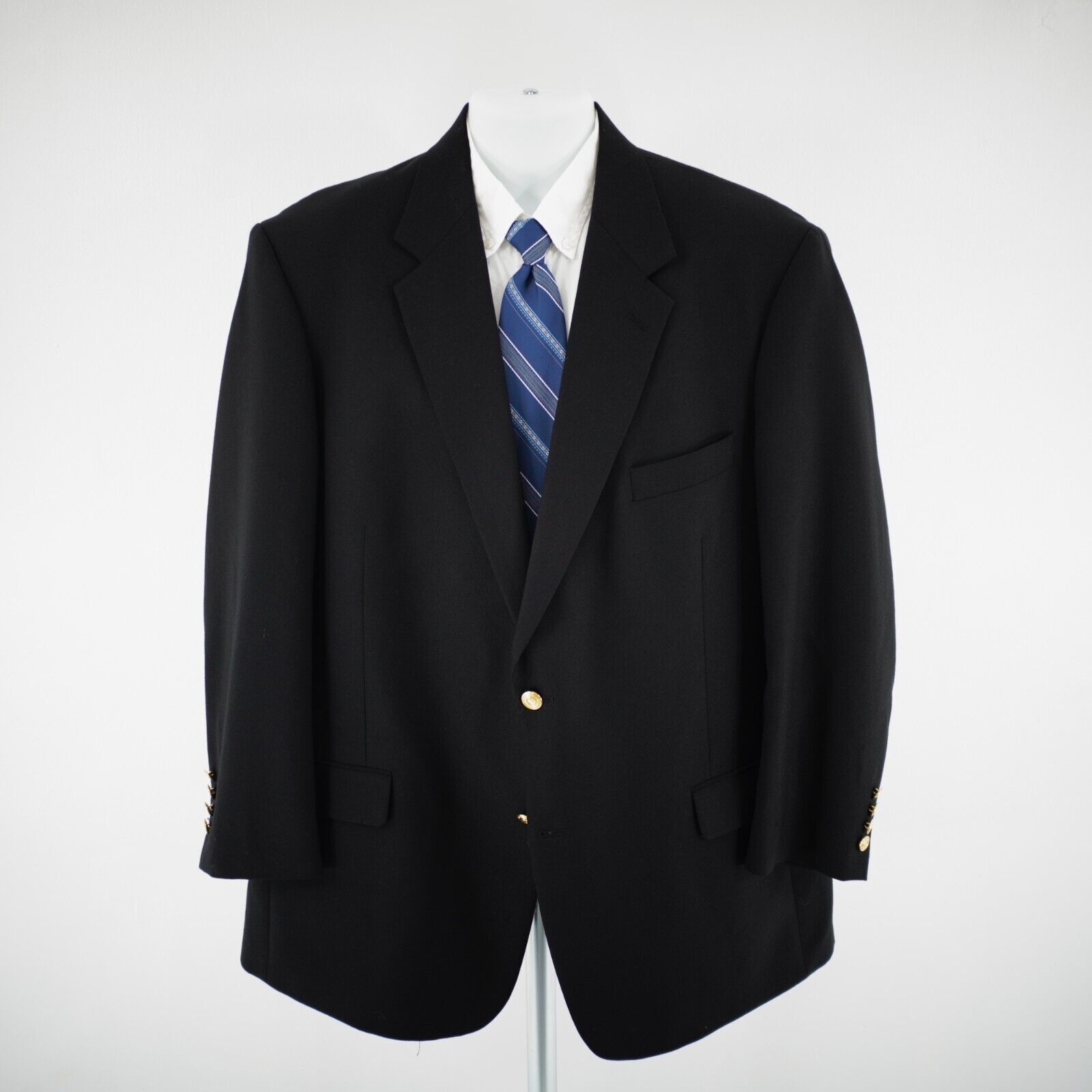 Vintage Wimbledon England Black Wool Polyester 2 Gold Button Blazer Size 44L - 4 Thumbnail