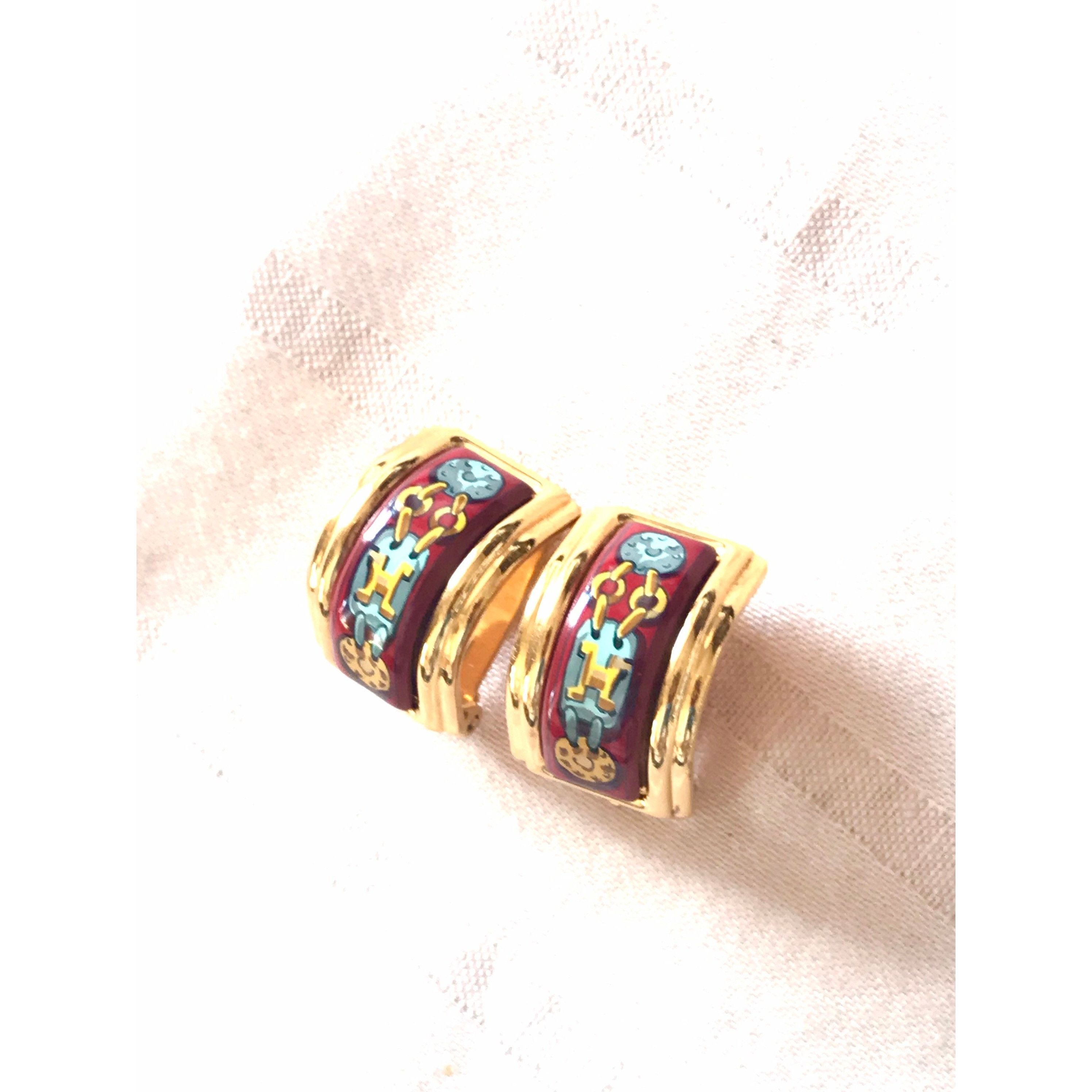Hermes Vintage Hermes cloisonne golden earrings with red and yellow Size ONE SIZE - 4 Thumbnail