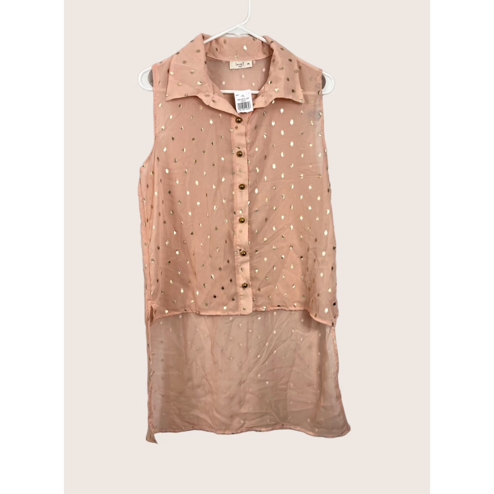 Vintage Love J Shirt Women Medium Button Up Sheer Sleeveless Casual Tank Blouse Peach gold buttons 31227-20K Size M / US 6-8 / IT 42-44 - 1 Thumbnail