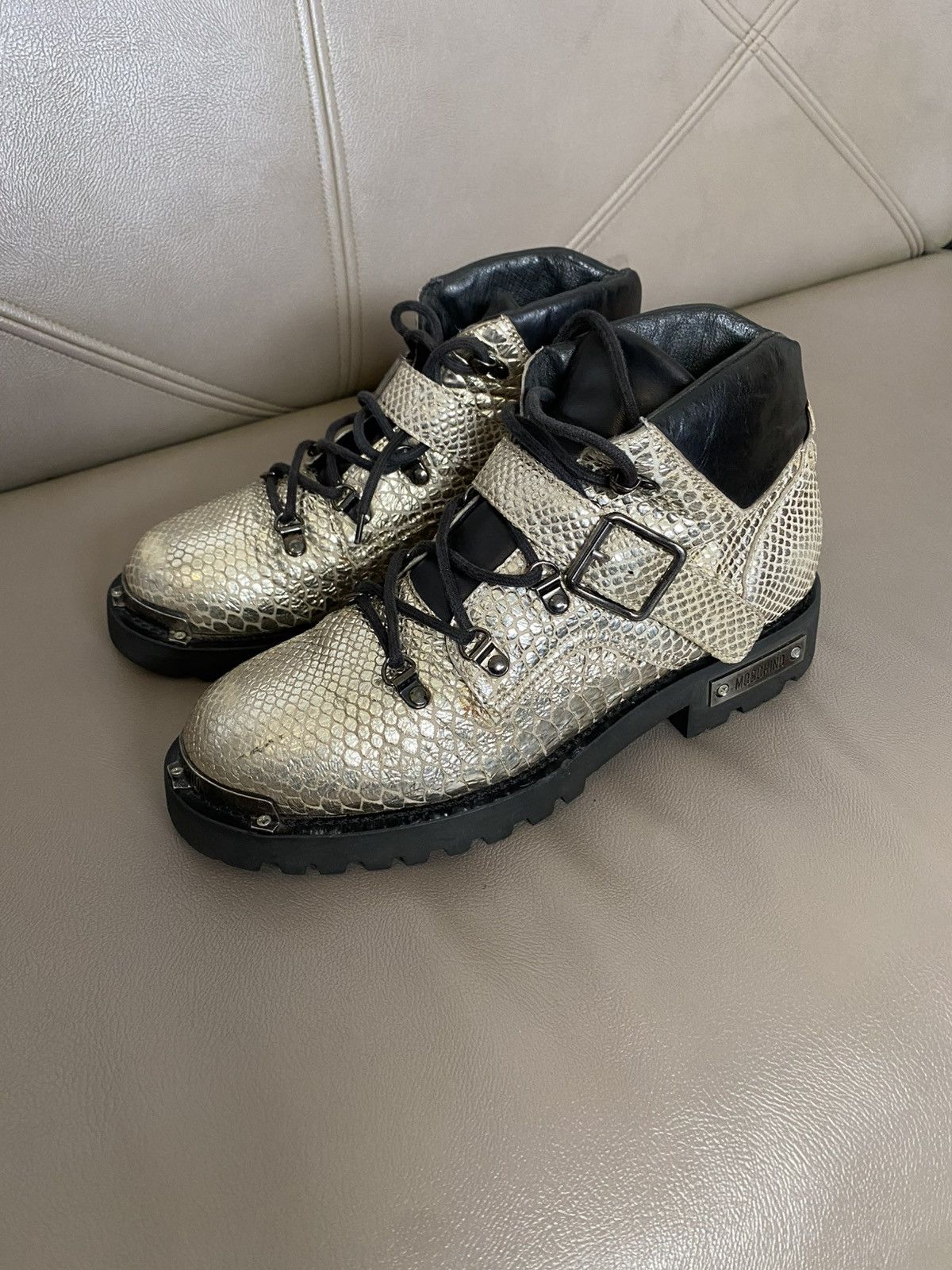 Moschino Moschino metallic gold pyhton embossed leather ankle length Size US 7.5 / EU 40-41 - 1 Thumbnail