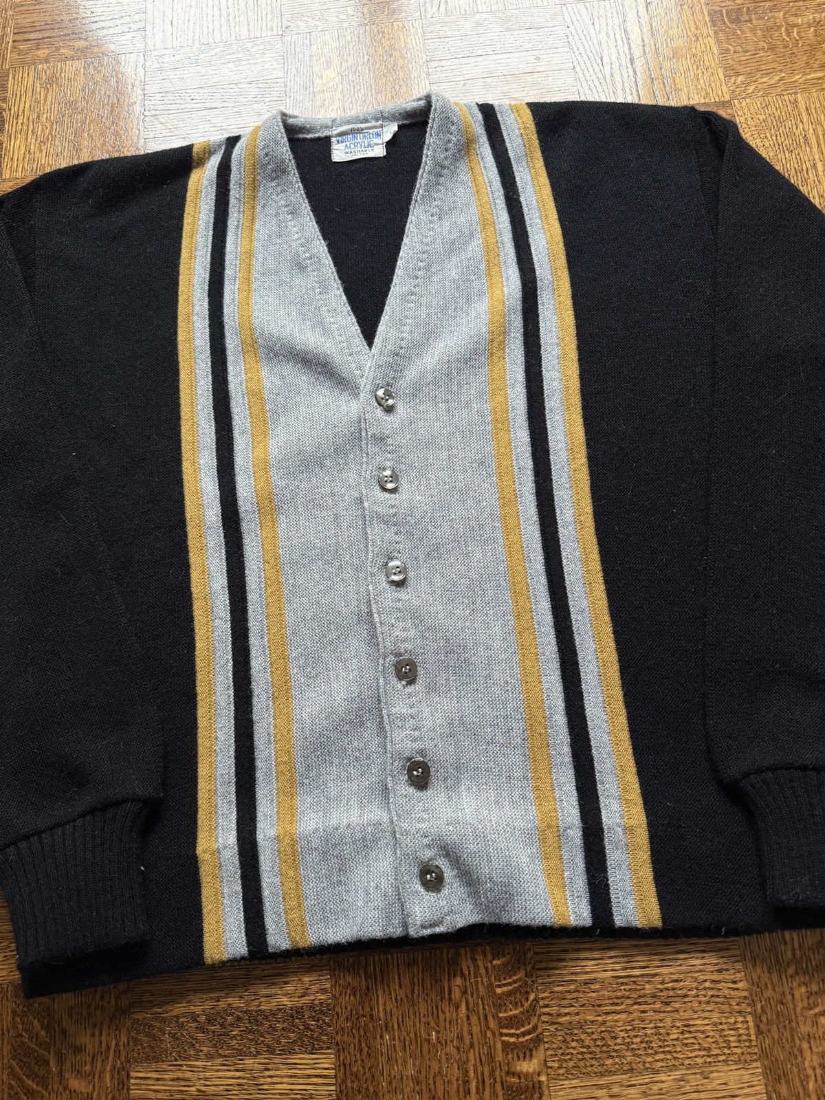 Vintage Vintage 60s Striped Virgin Orlon Acrylic Cardigan Sweater Size US L / EU 52-54 / 3 - 2 Thumbnail