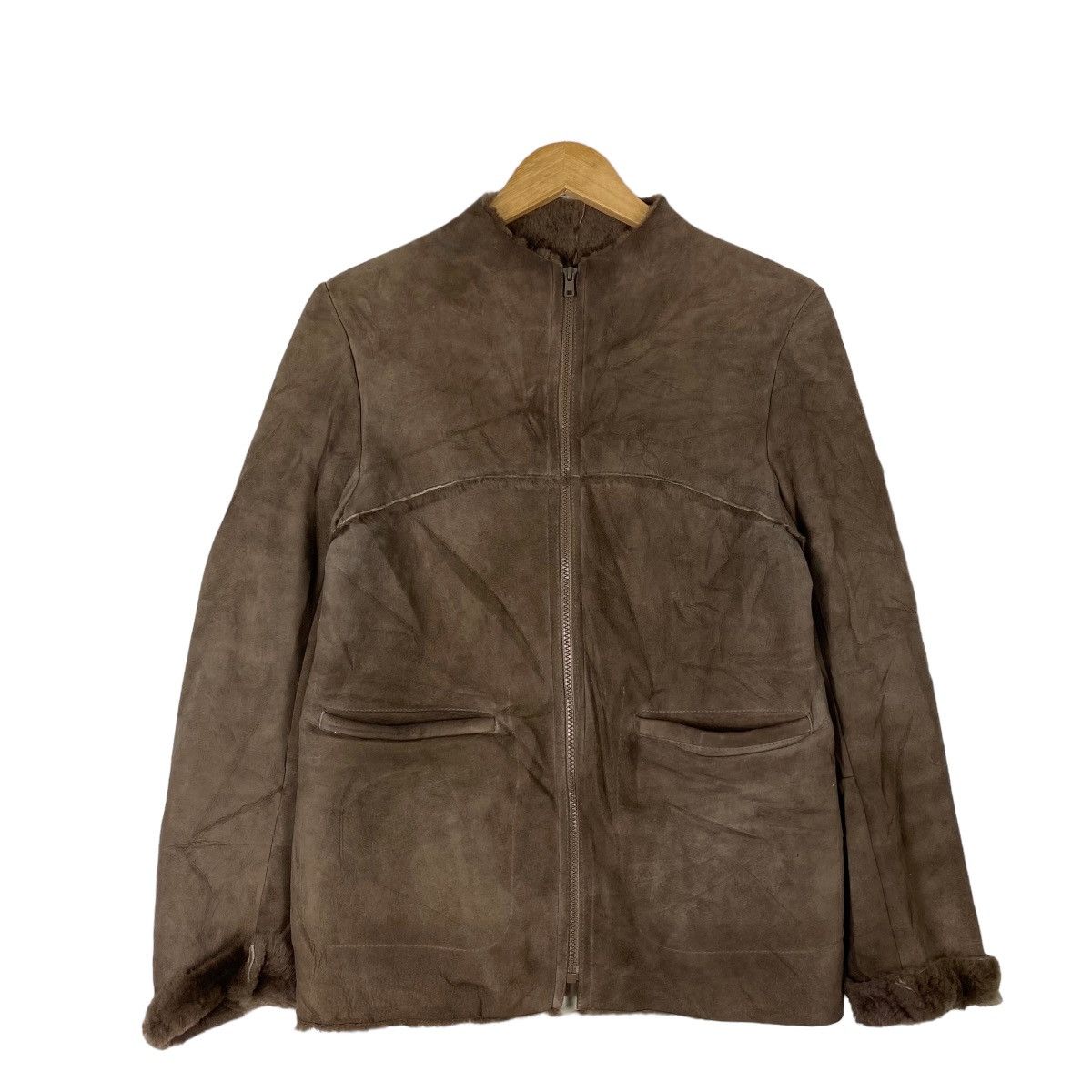 image of Beams Plus Ray Beams Fur Maunton Lamb Zipper Jacket in Brown, Men's (Size Medium)