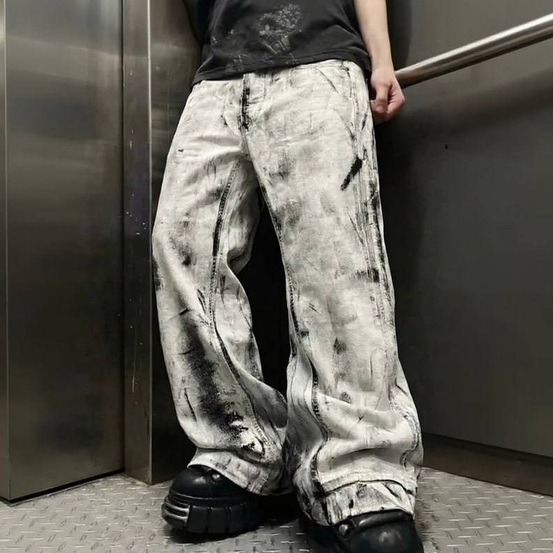 Japanese Brand Custom white Baggy Distressed Jeans Painted Wide Leg Size US 31 - 4 Thumbnail