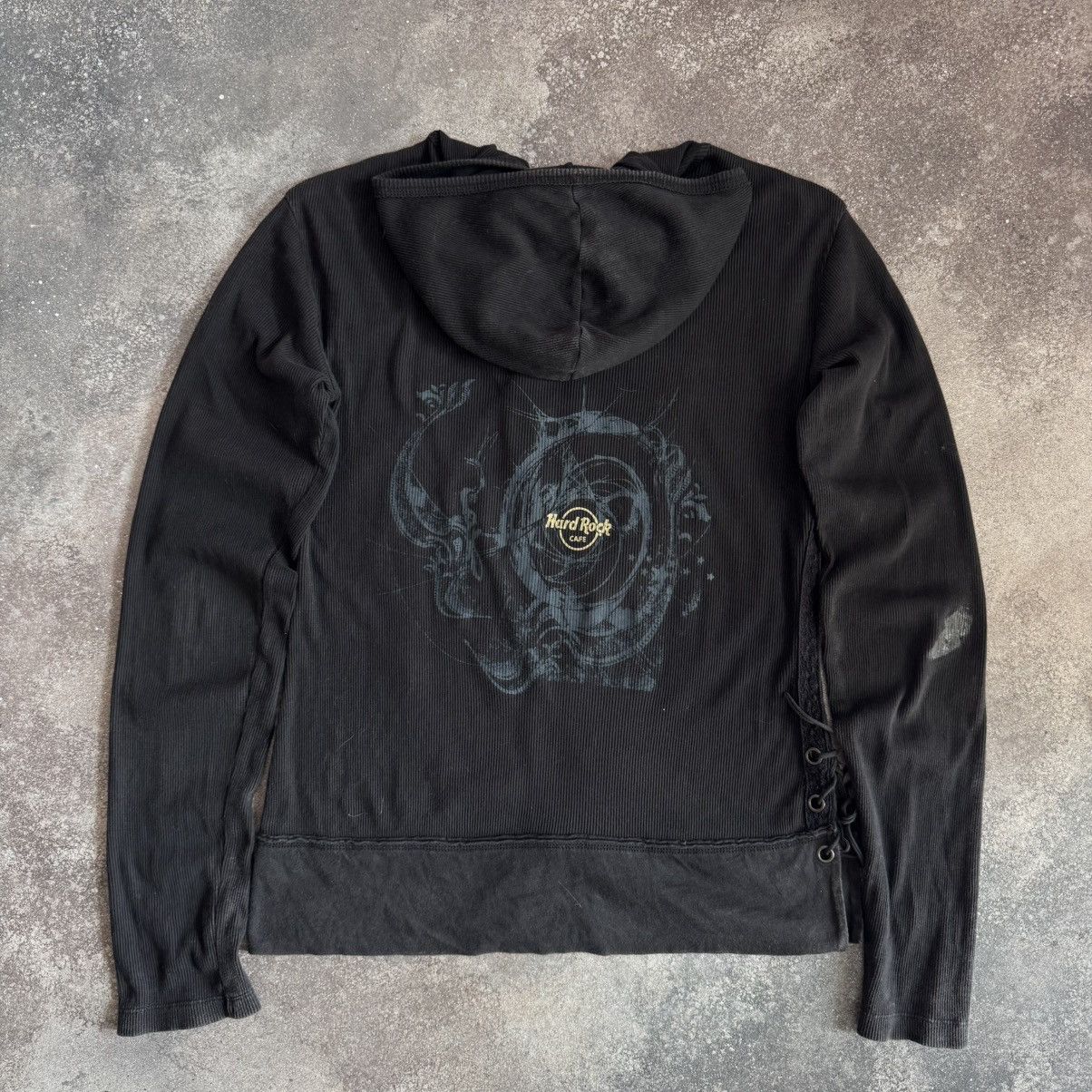 Hard Rock Cafe × Vintage Hard Rock Cafe Y2K Vintage Grunge Gothic Ribbed Zip Hoodie Size M / US 6-8 / IT 42-44 - 2 Thumbnail