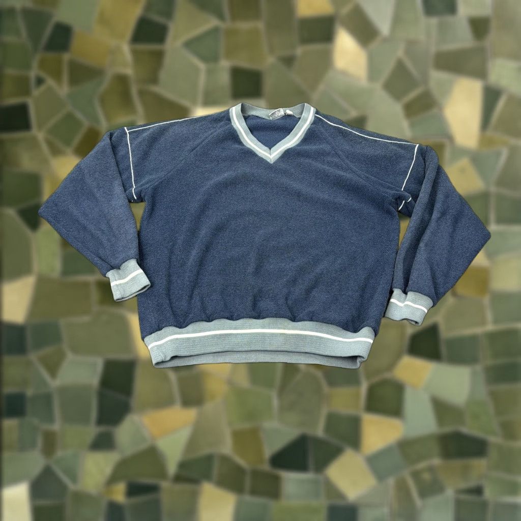 Jockey VINTAGE Jockey Sweatshirt Mens M Blue V Neck Pullover USA Terry Fleece Solid 90s/80s Size US M / EU 48-50 / 2 - 1 Thumbnail